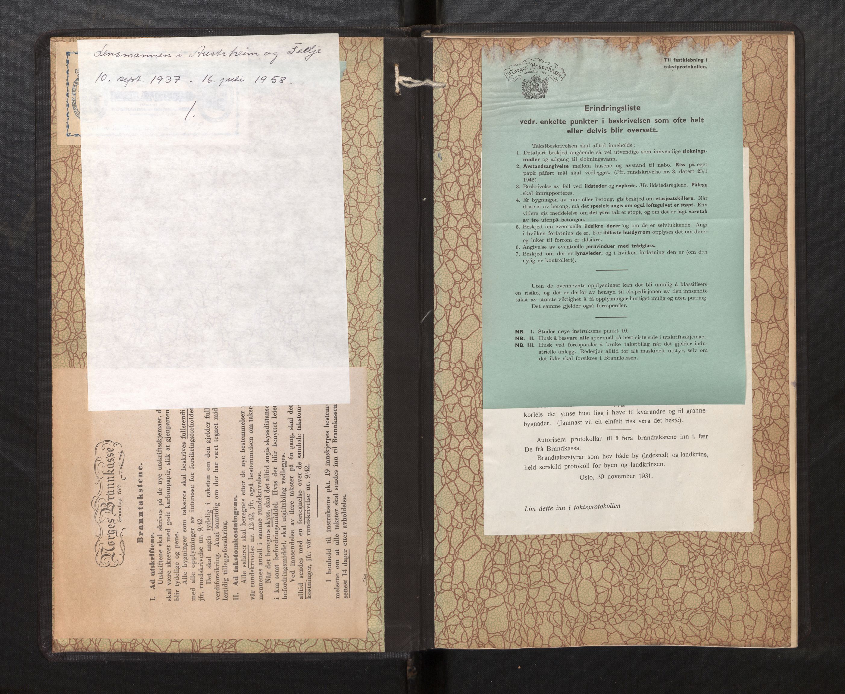 Lensmannen i Austrheim og Fedje, SAB/A-31201/0012/L0001: Branntakstprotokoll, 1937-1958
