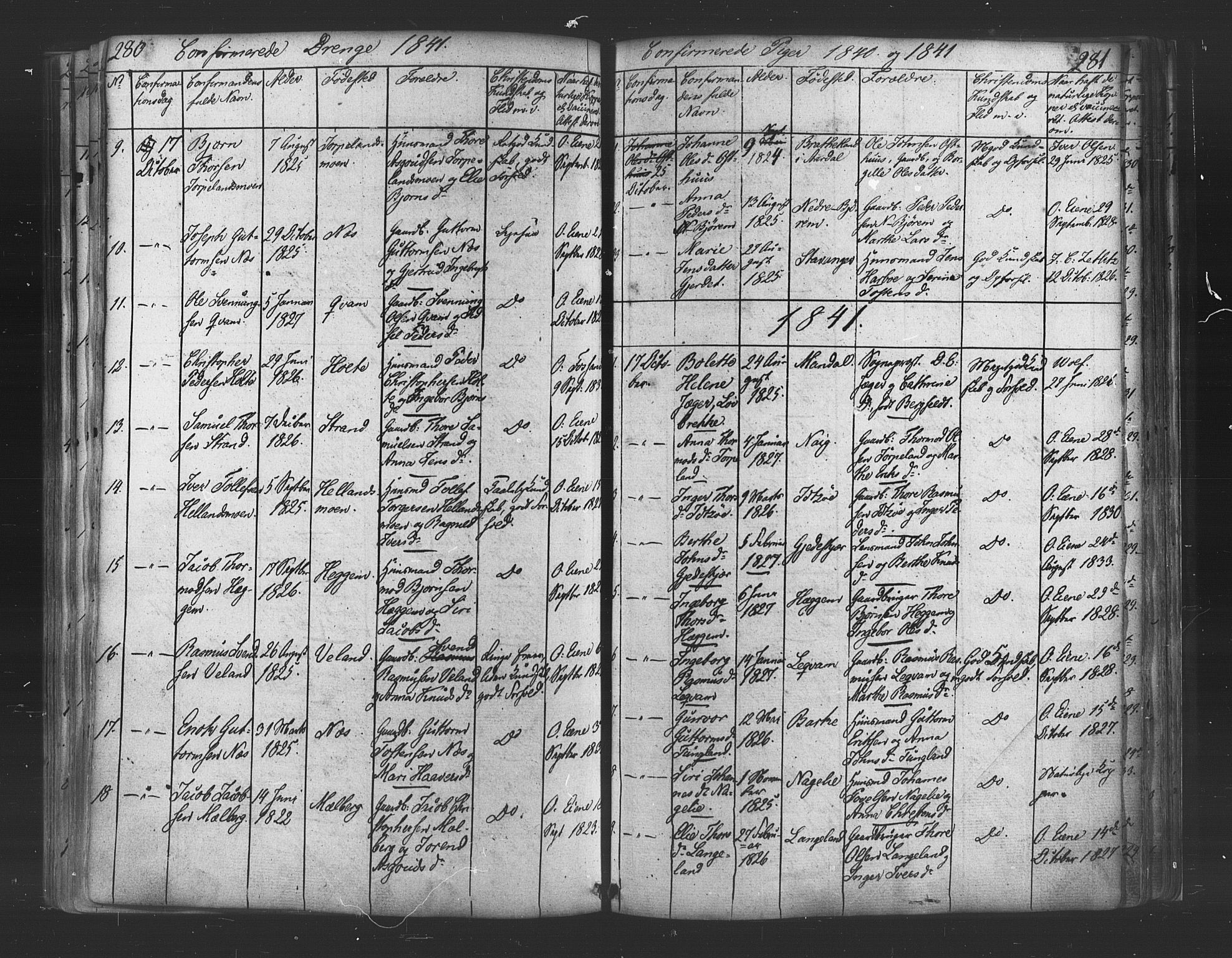 Strand sokneprestkontor, AV/SAST-A-101828/H/Ha/Haa/L0006: Parish register (official) no. A 6, 1834-1854, p. 280-281