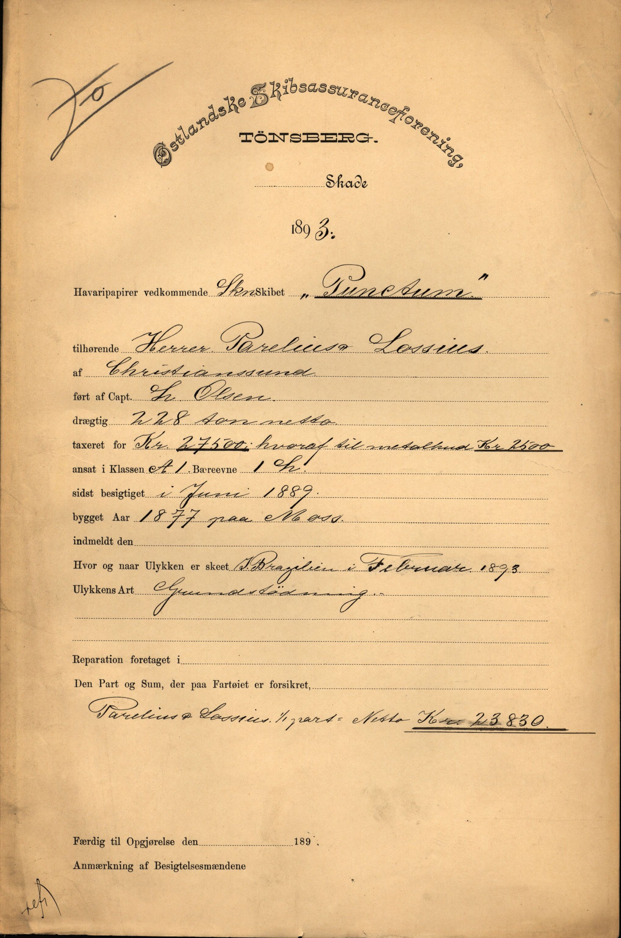 Pa 63 - Østlandske skibsassuranceforening, VEMU/A-1079/G/Ga/L0030/0004: Havaridokumenter / Riga, Punctum, Poseidon, Dovre, Bengal, Maitland, Orient, 1893, p. 24