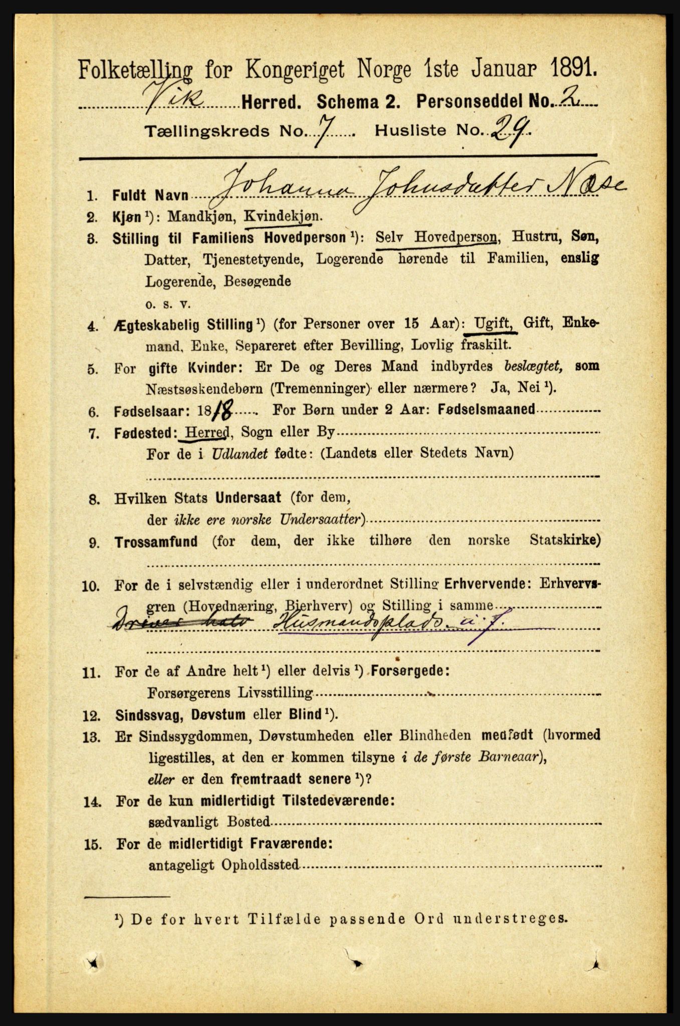 RA, 1891 census for 1417 Vik, 1891, p. 3382