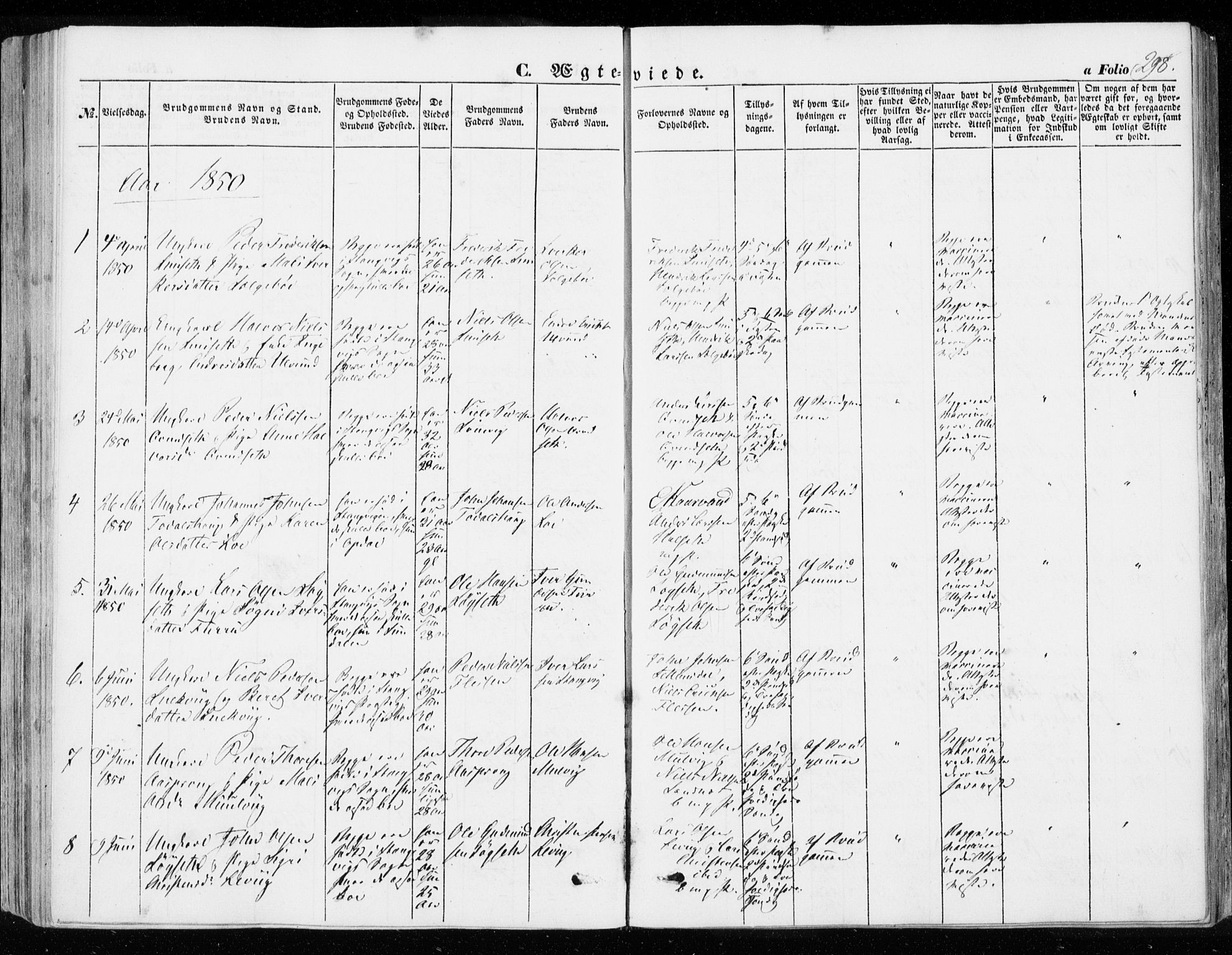 Ministerialprotokoller, klokkerbøker og fødselsregistre - Møre og Romsdal, AV/SAT-A-1454/592/L1026: Parish register (official) no. 592A04, 1849-1867, p. 298