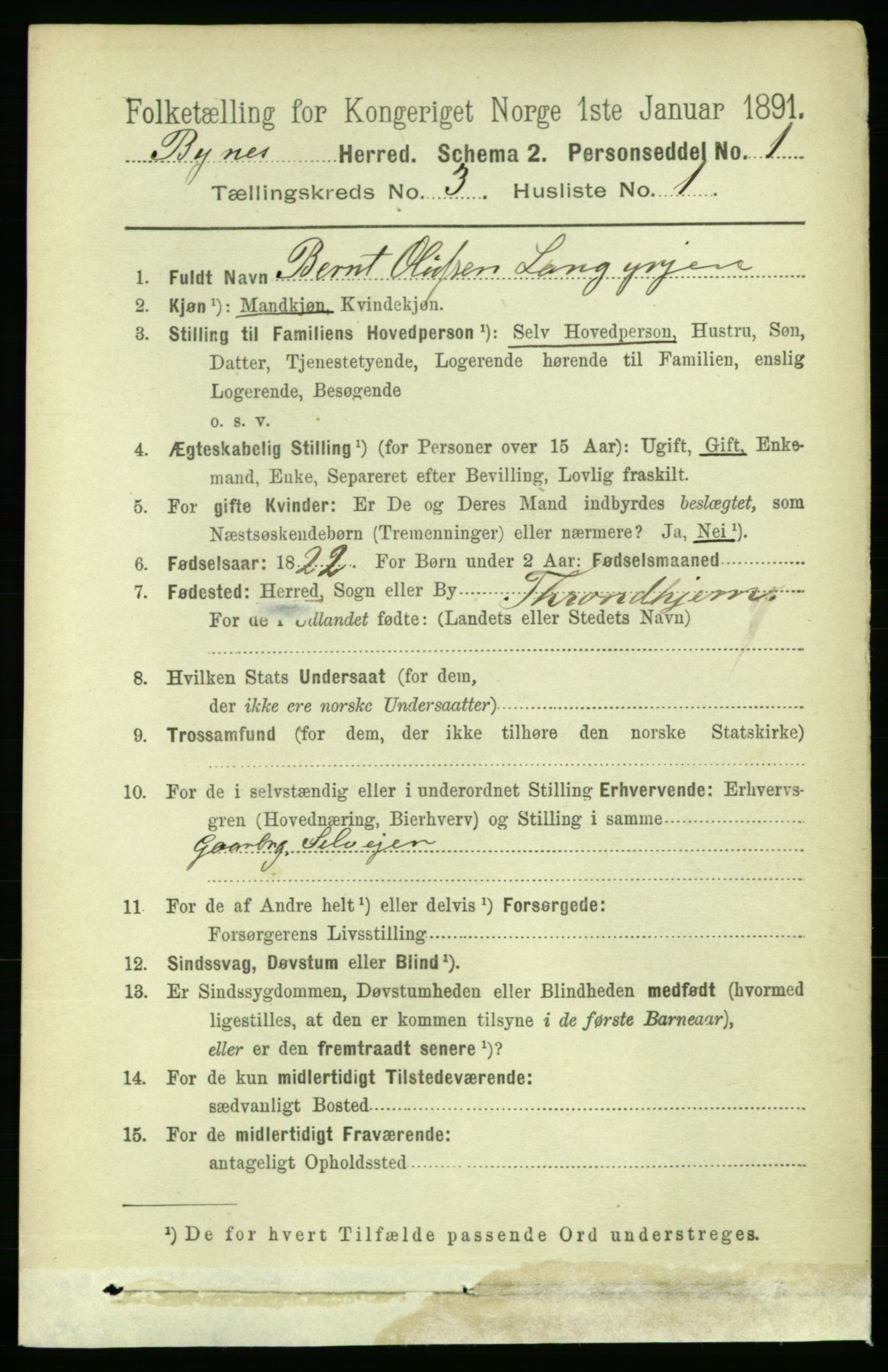 RA, 1891 census for 1655 Byneset, 1891, p. 1285