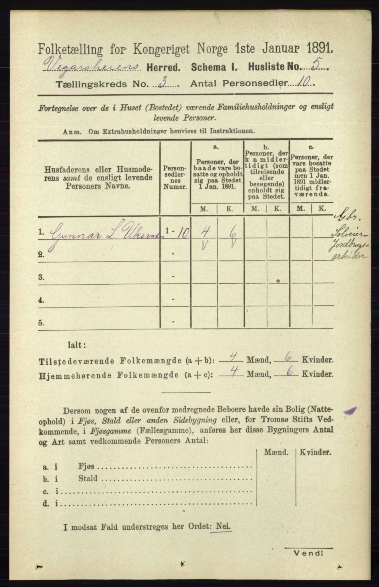 RA, 1891 census for 0912 Vegårshei, 1891, p. 607