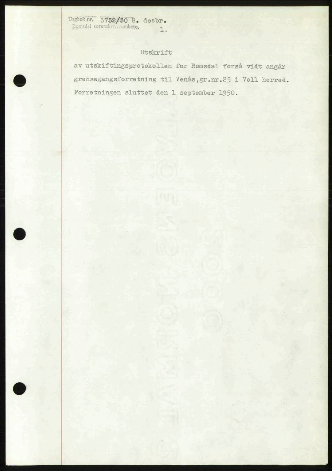 Romsdal sorenskriveri, AV/SAT-A-4149/1/2/2C: Mortgage book no. A35, 1950-1950, Diary no: : 3752/1950