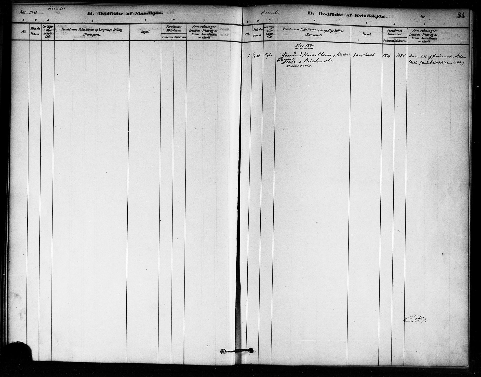 Aremark prestekontor Kirkebøker, SAO/A-10899/F/Fa/L0005: Parish register (official) no. I 5, 1878-1897, p. 84