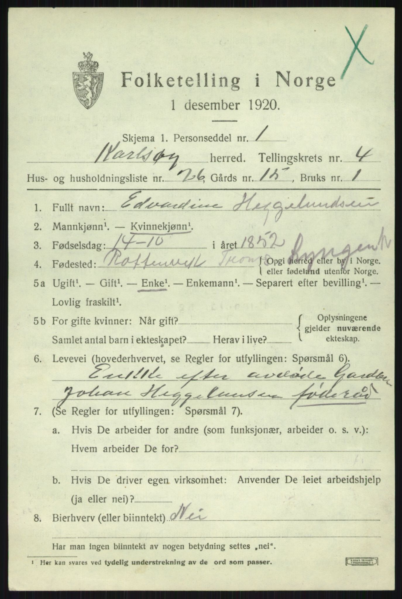 SATØ, 1920 census for Karlsøy, 1920, p. 2037