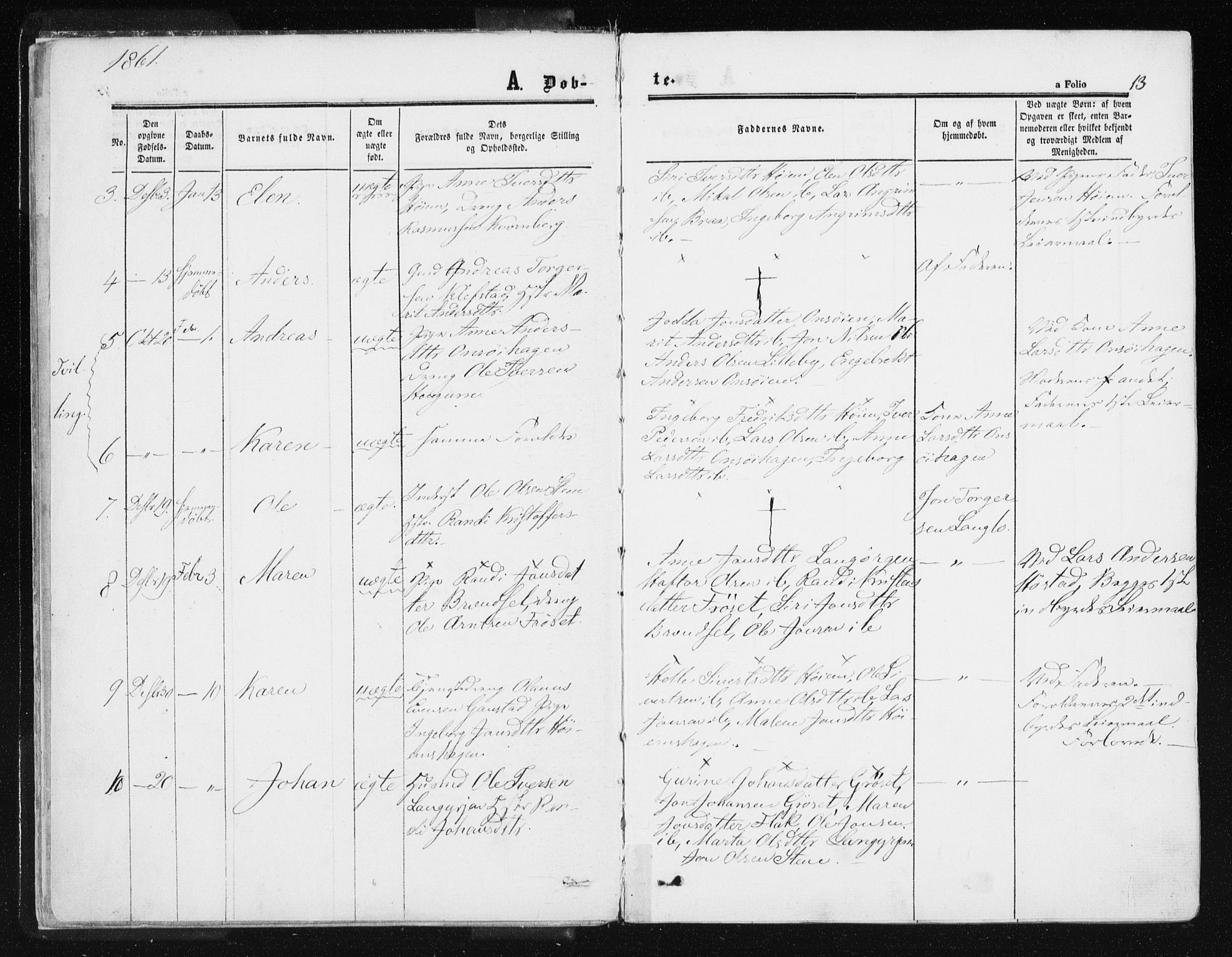 Ministerialprotokoller, klokkerbøker og fødselsregistre - Sør-Trøndelag, SAT/A-1456/612/L0377: Parish register (official) no. 612A09, 1859-1877, p. 13