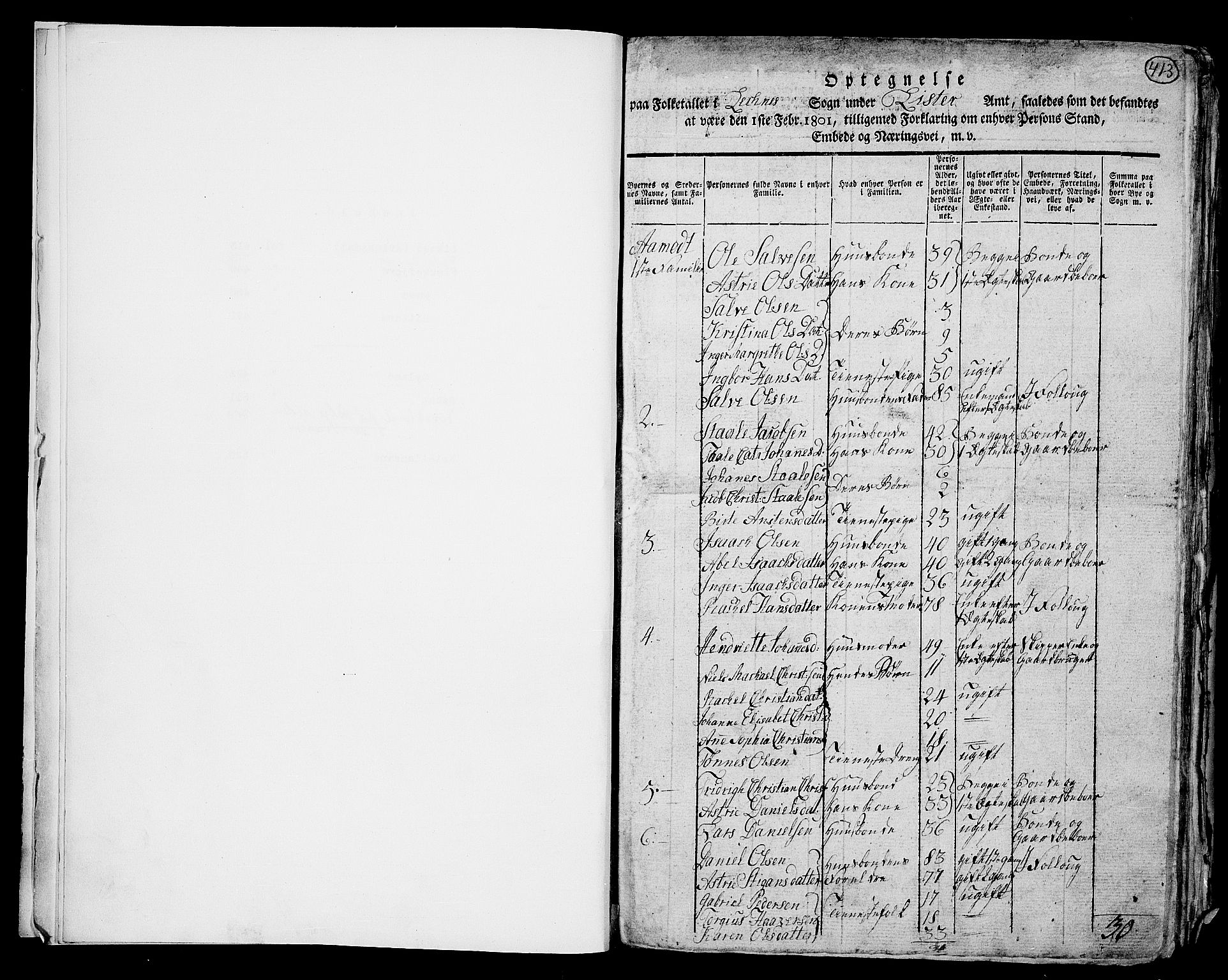 RA, 1801 census for 1037P Nedre Kvinesdal, 1801, p. 413a