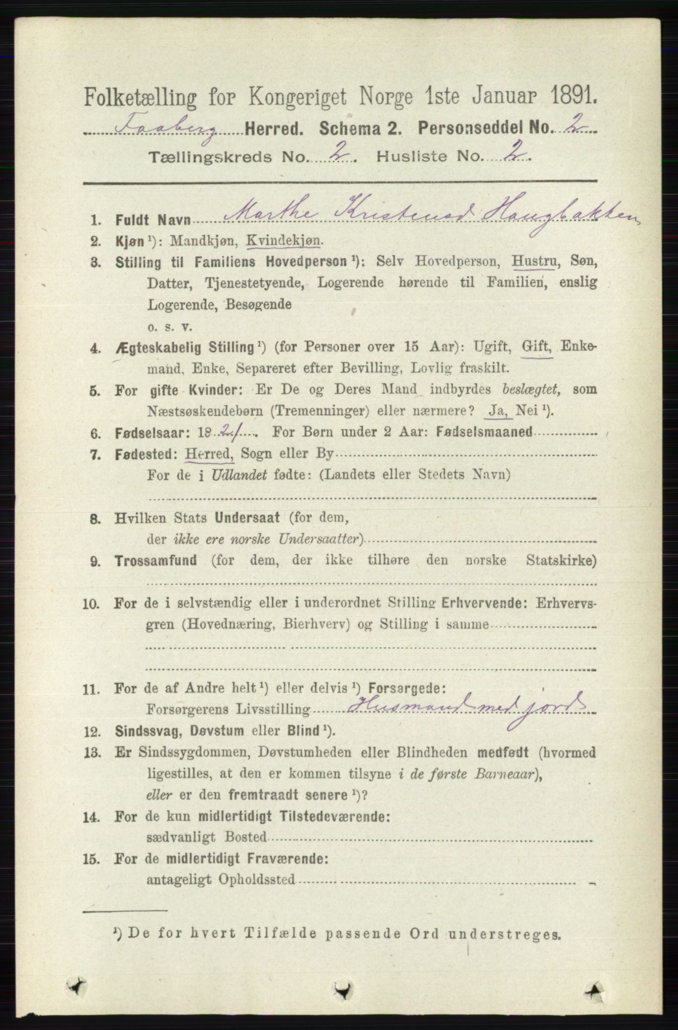 RA, 1891 census for 0524 Fåberg, 1891, p. 606