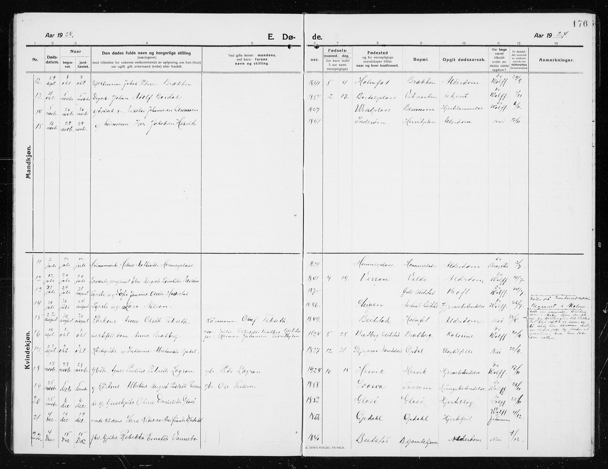 Ministerialprotokoller, klokkerbøker og fødselsregistre - Nord-Trøndelag, SAT/A-1458/741/L0402: Parish register (copy) no. 741C03, 1911-1926, p. 176