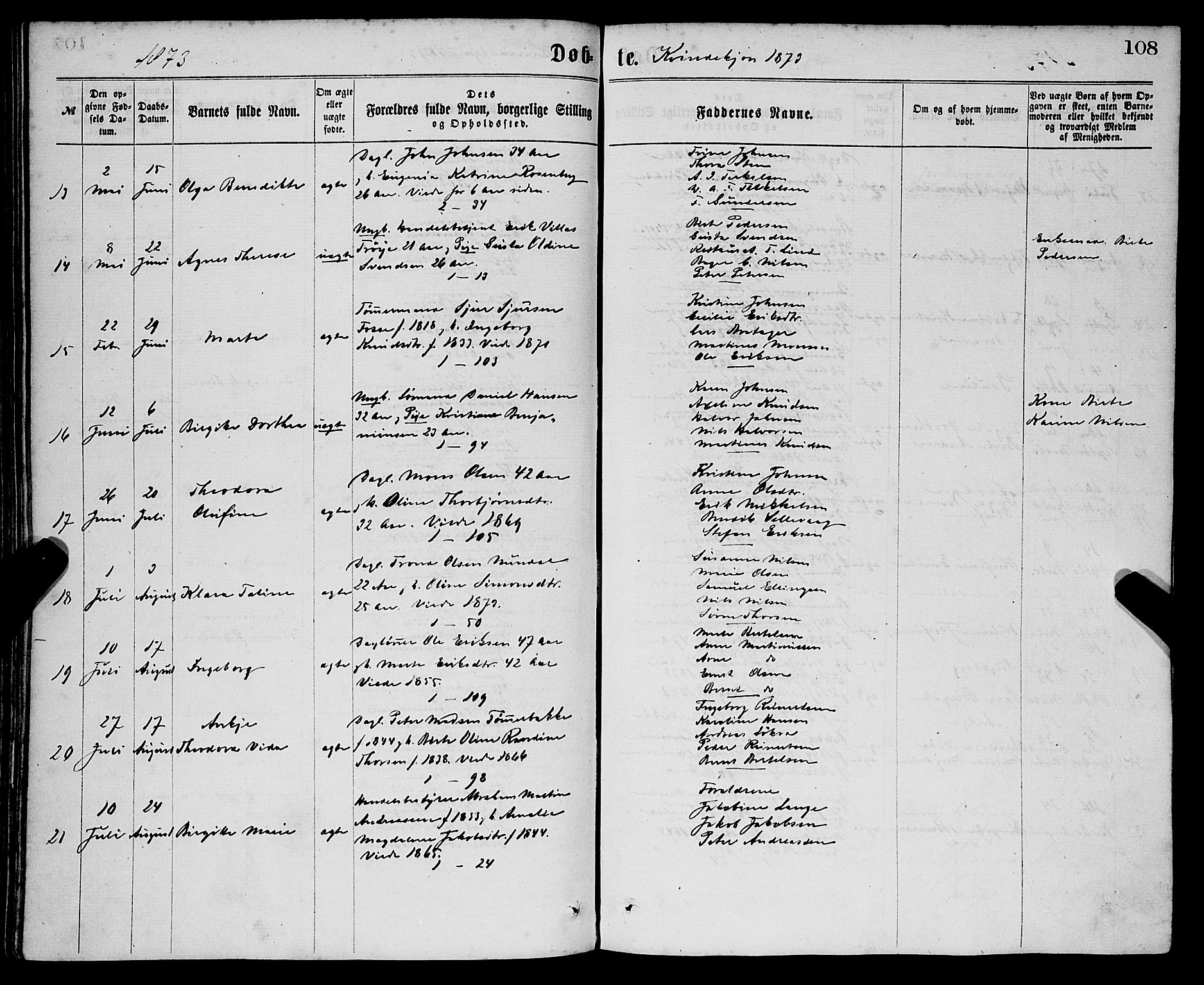 Sandviken Sokneprestembete, AV/SAB-A-77601/H/Ha/L0001: Parish register (official) no. A 1, 1867-1877, p. 108