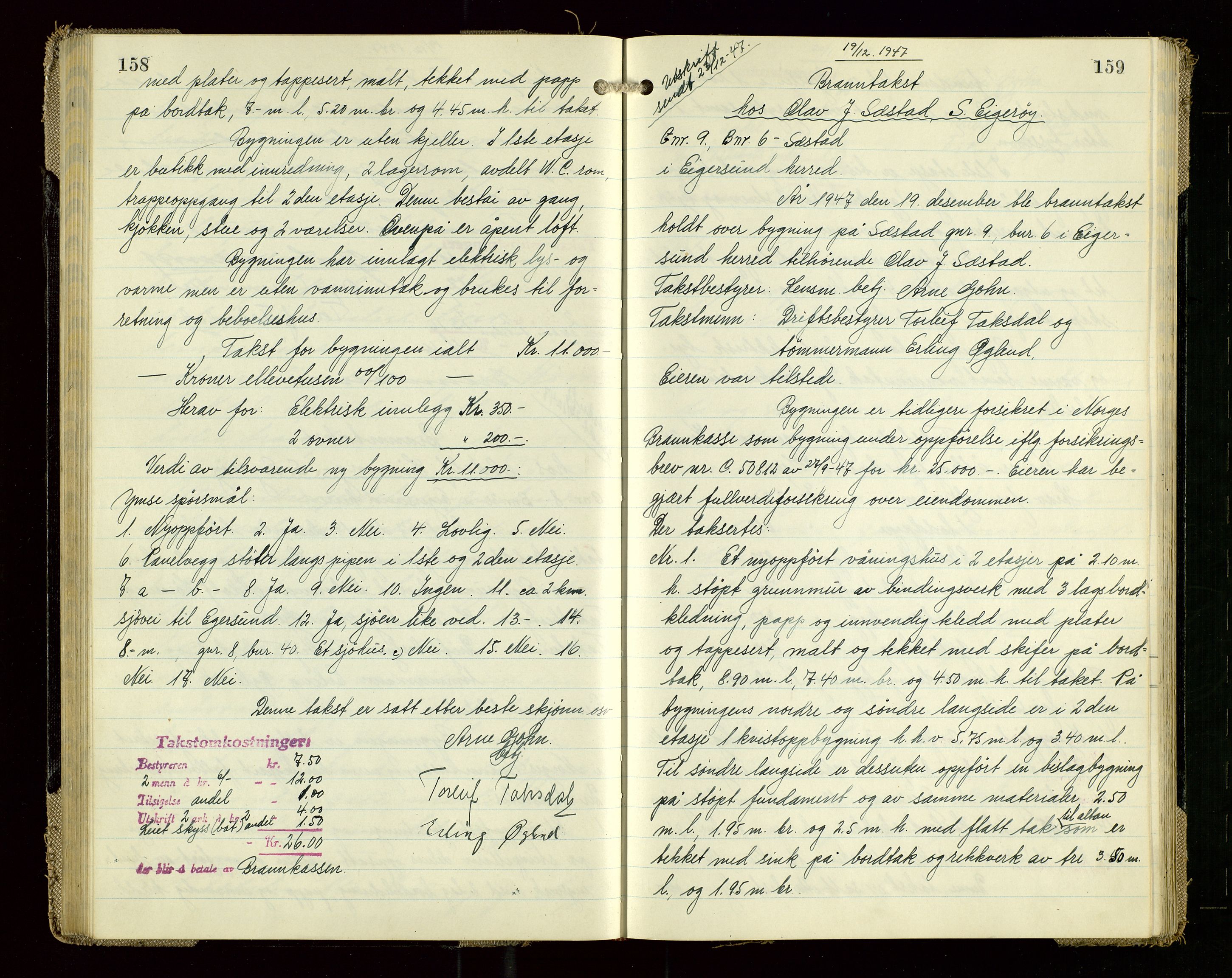 Eigersund lensmannskontor, SAST/A-100171/Goa/L0008: "Branntakstprotokoll", 1947-1948, p. 158-159