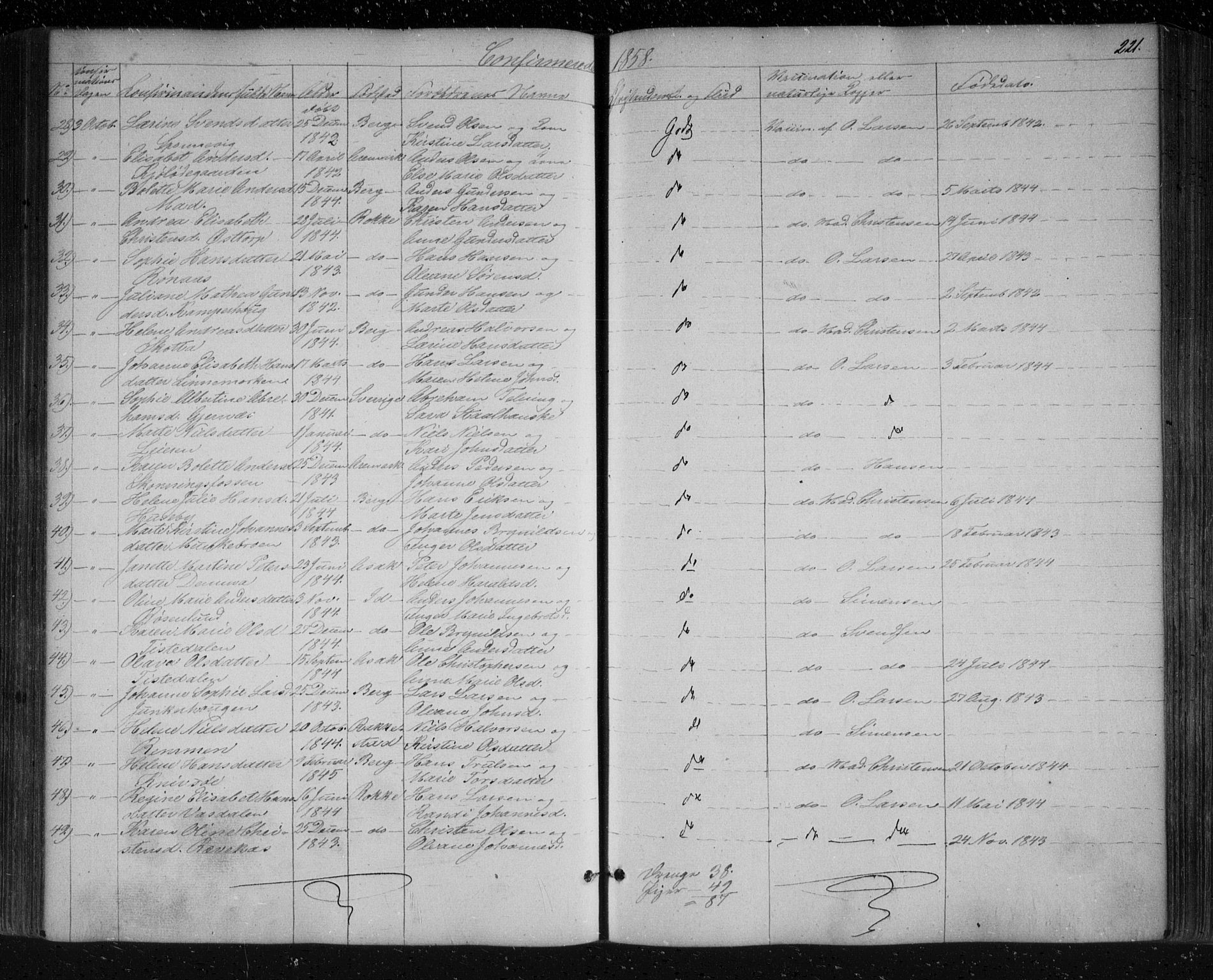 Berg prestekontor Kirkebøker, AV/SAO-A-10902/F/Fa/L0004: Parish register (official) no. I 4, 1843-1860, p. 221