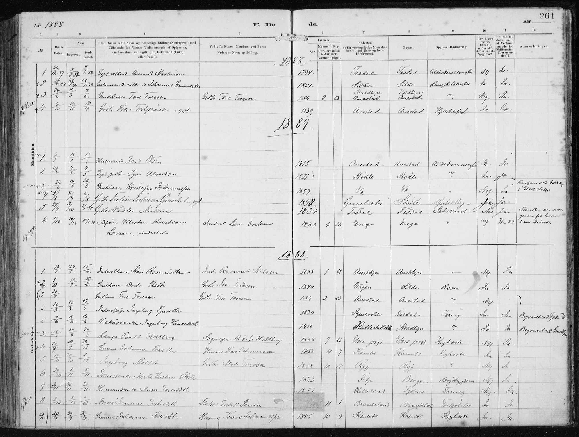 Etne sokneprestembete, SAB/A-75001/H/Haa: Parish register (official) no. B  1, 1879-1919, p. 261