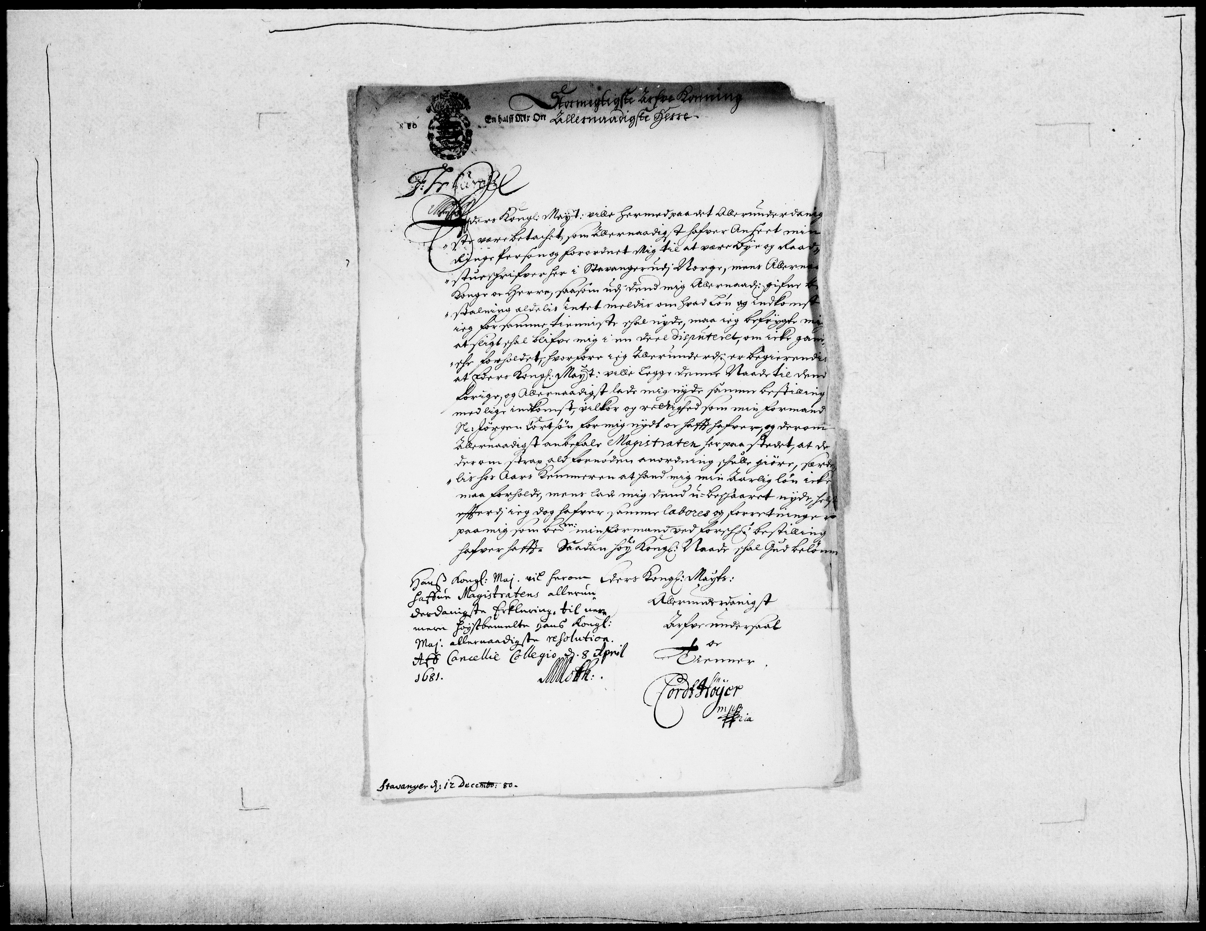 Danske Kanselli 1572-1799, AV/RA-EA-3023/F/Fc/Fcc/Fcca/L0033: Norske innlegg 1572-1799, 1680-1681, p. 447