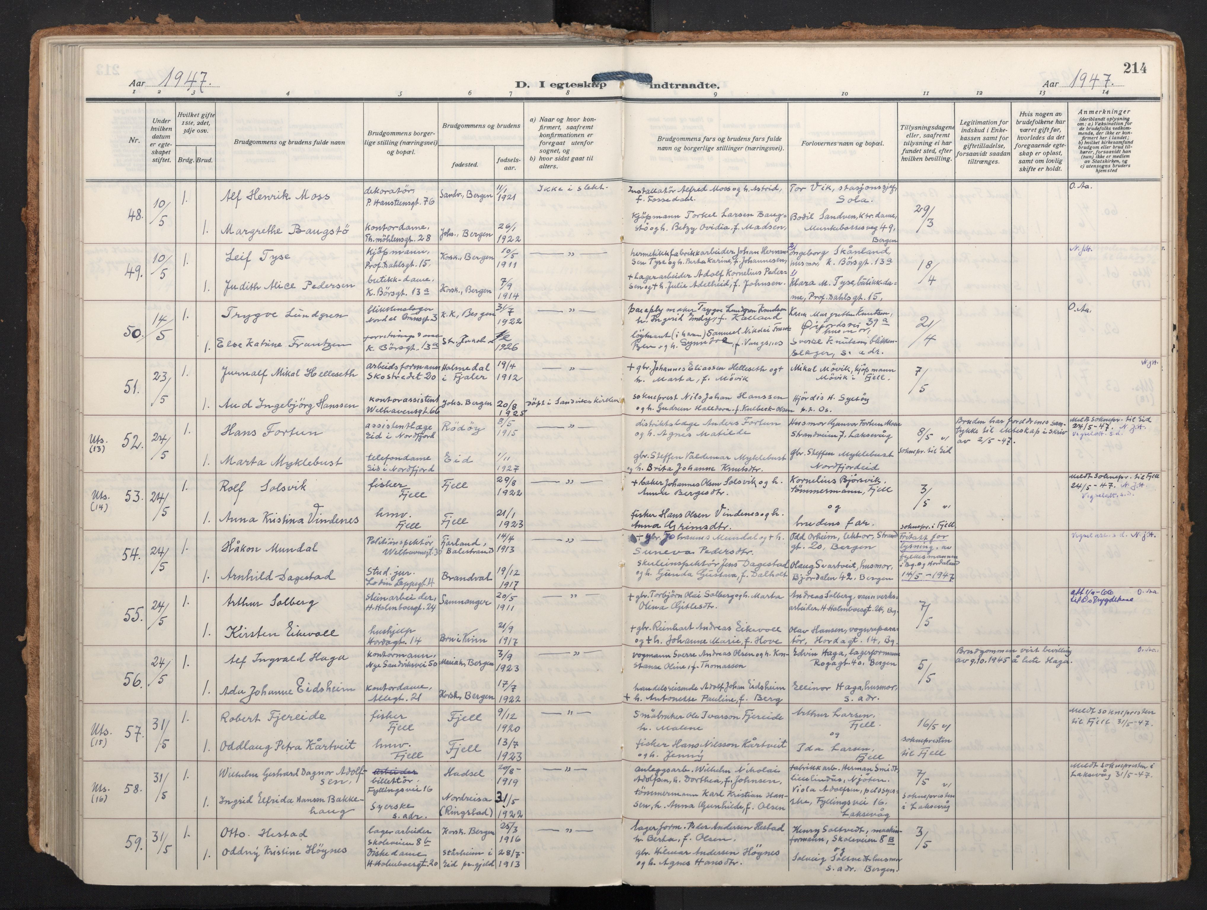 Johanneskirken sokneprestembete, AV/SAB-A-76001/H/Haa/L0014: Parish register (official) no. D 3, 1929-1949, p. 213b-214a