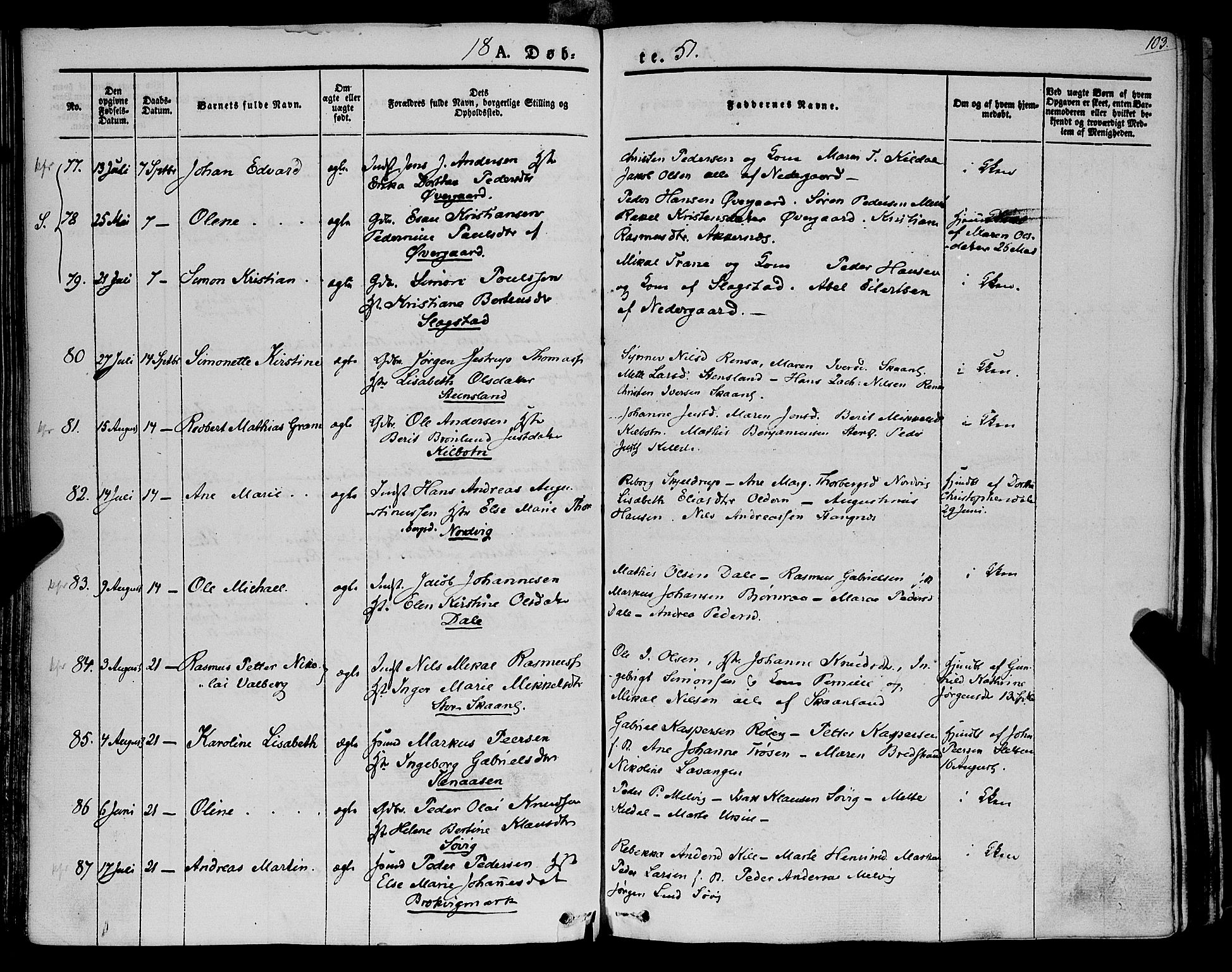 Trondenes sokneprestkontor, AV/SATØ-S-1319/H/Ha/L0009kirke: Parish register (official) no. 9, 1841-1852, p. 103