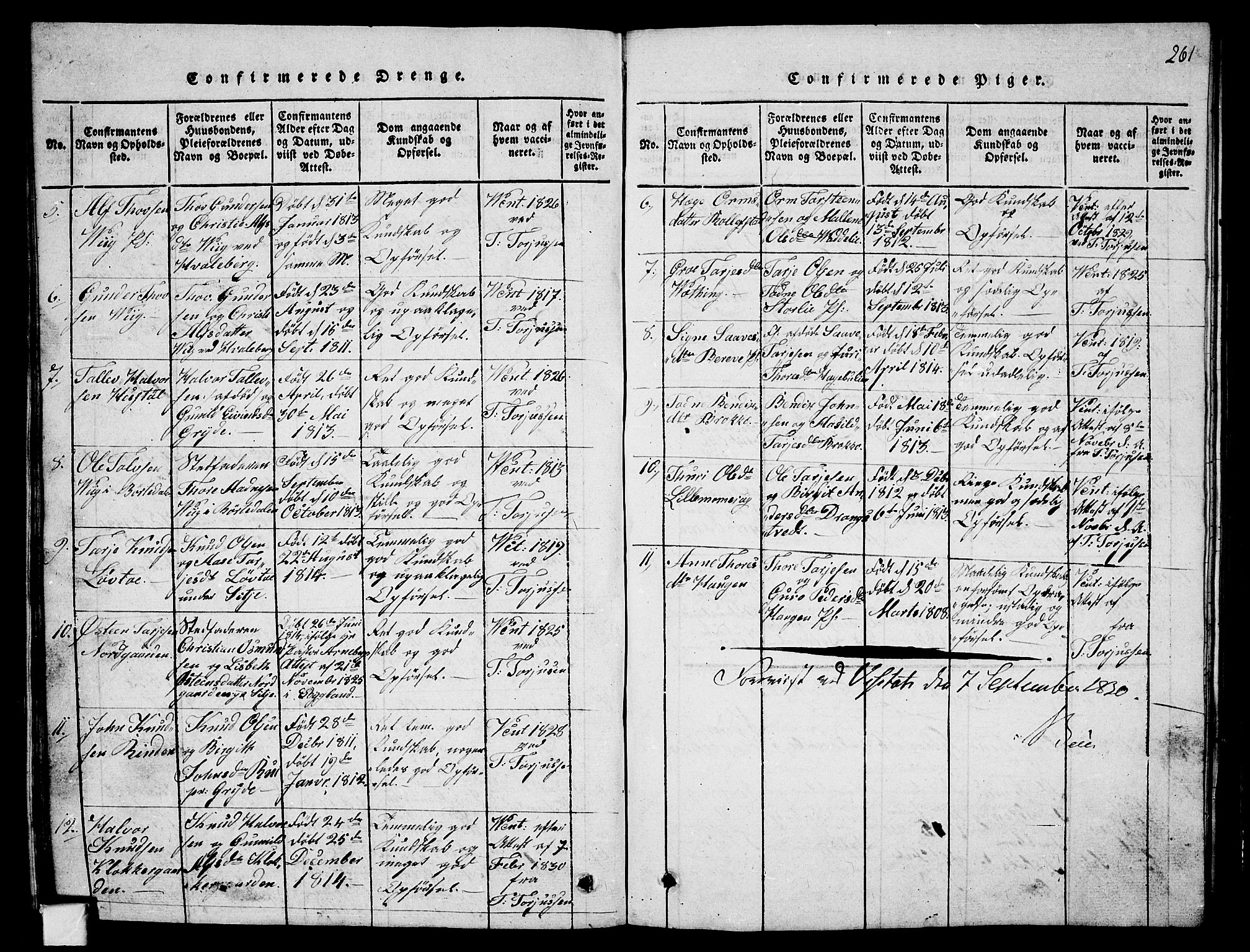 Fyresdal kirkebøker, AV/SAKO-A-263/G/Ga/L0001: Parish register (copy) no. I 1, 1816-1840, p. 261