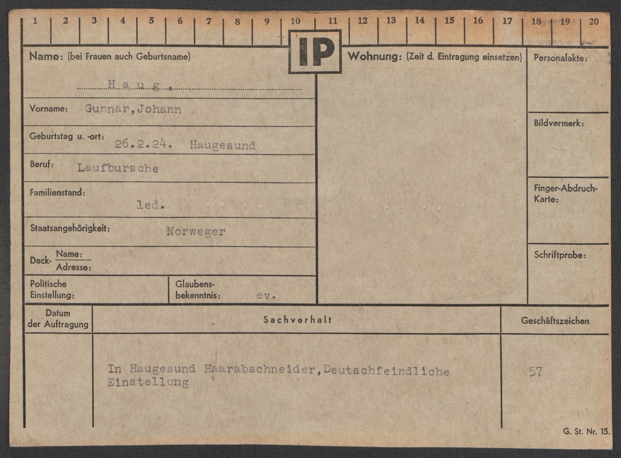 Befehlshaber der Sicherheitspolizei und des SD, RA/RAFA-5969/E/Ea/Eaa/L0004: Register over norske fanger i Møllergata 19: Hal-Hæ, 1940-1945, p. 687
