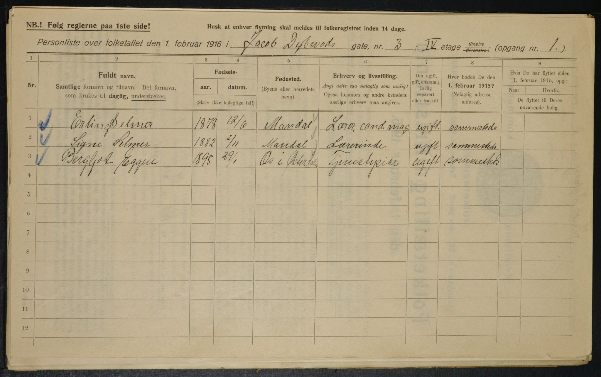 OBA, Municipal Census 1916 for Kristiania, 1916, p. 17561