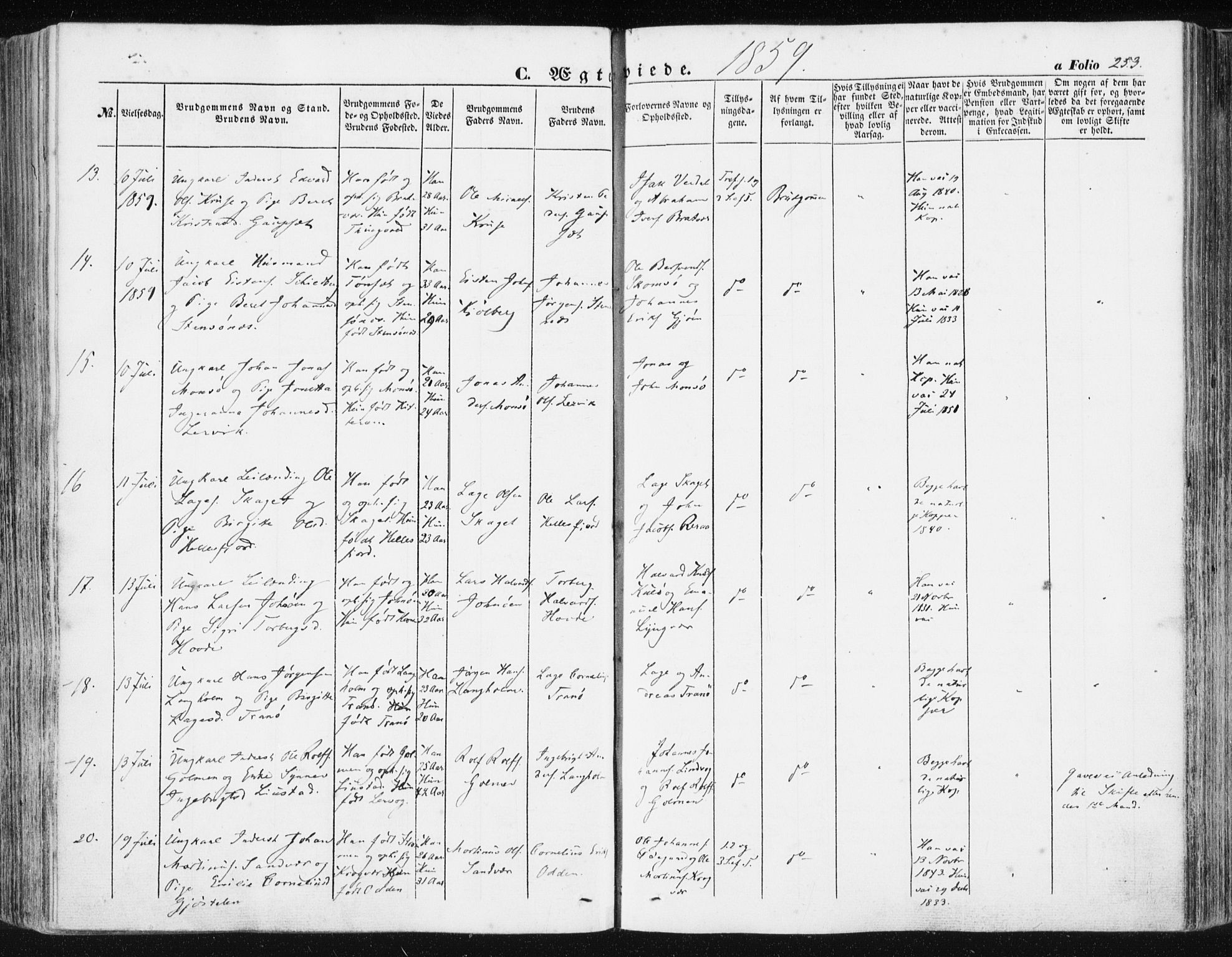 Ministerialprotokoller, klokkerbøker og fødselsregistre - Møre og Romsdal, AV/SAT-A-1454/581/L0937: Parish register (official) no. 581A05, 1853-1872, p. 253