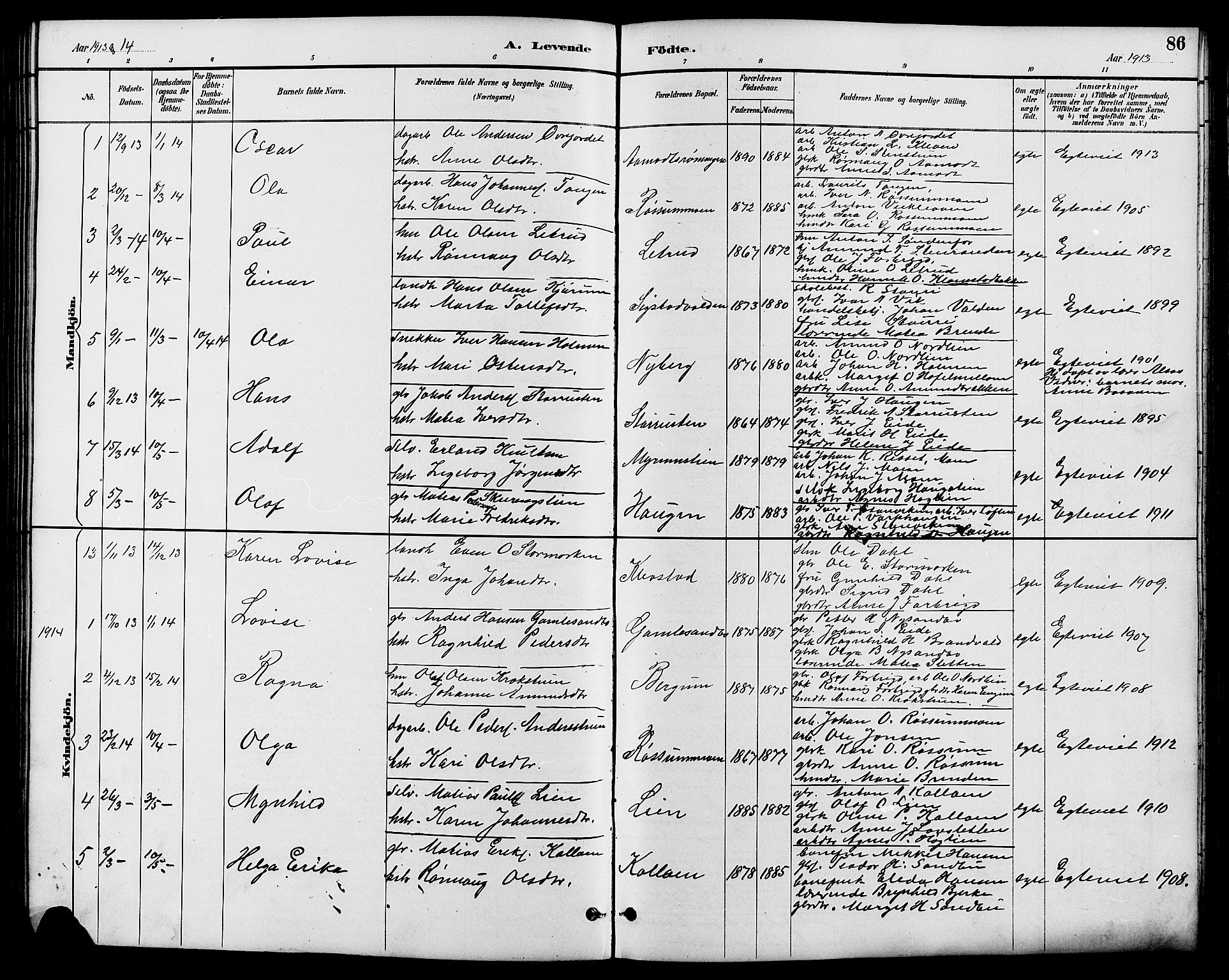 Nord-Fron prestekontor, SAH/PREST-080/H/Ha/Hab/L0006: Parish register (copy) no. 6, 1887-1914, p. 86