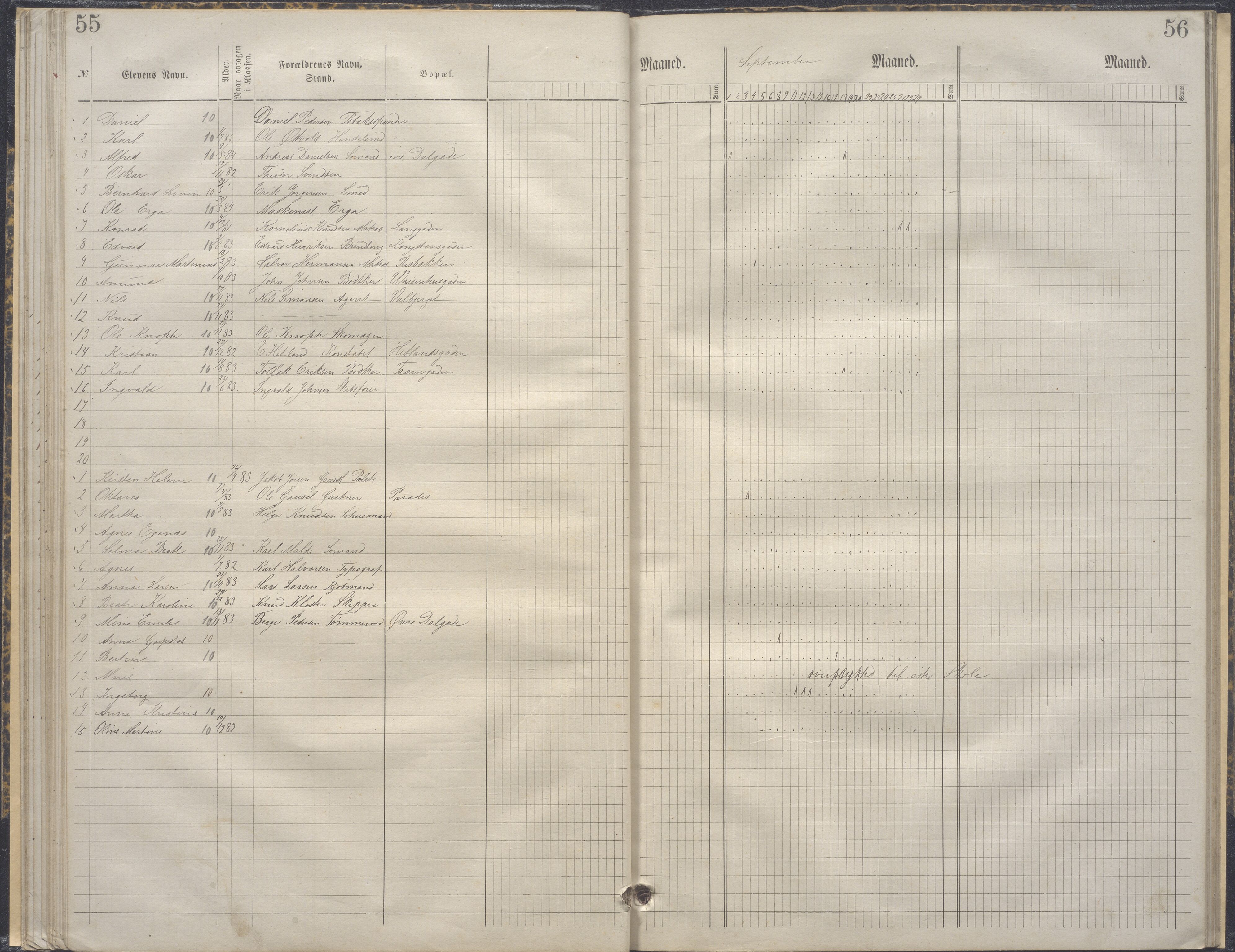A-0504. Stavanger kommune. Petri skole, BYST/A-0504/G/Ga/L0004: Klassedagbok, 1883-1890