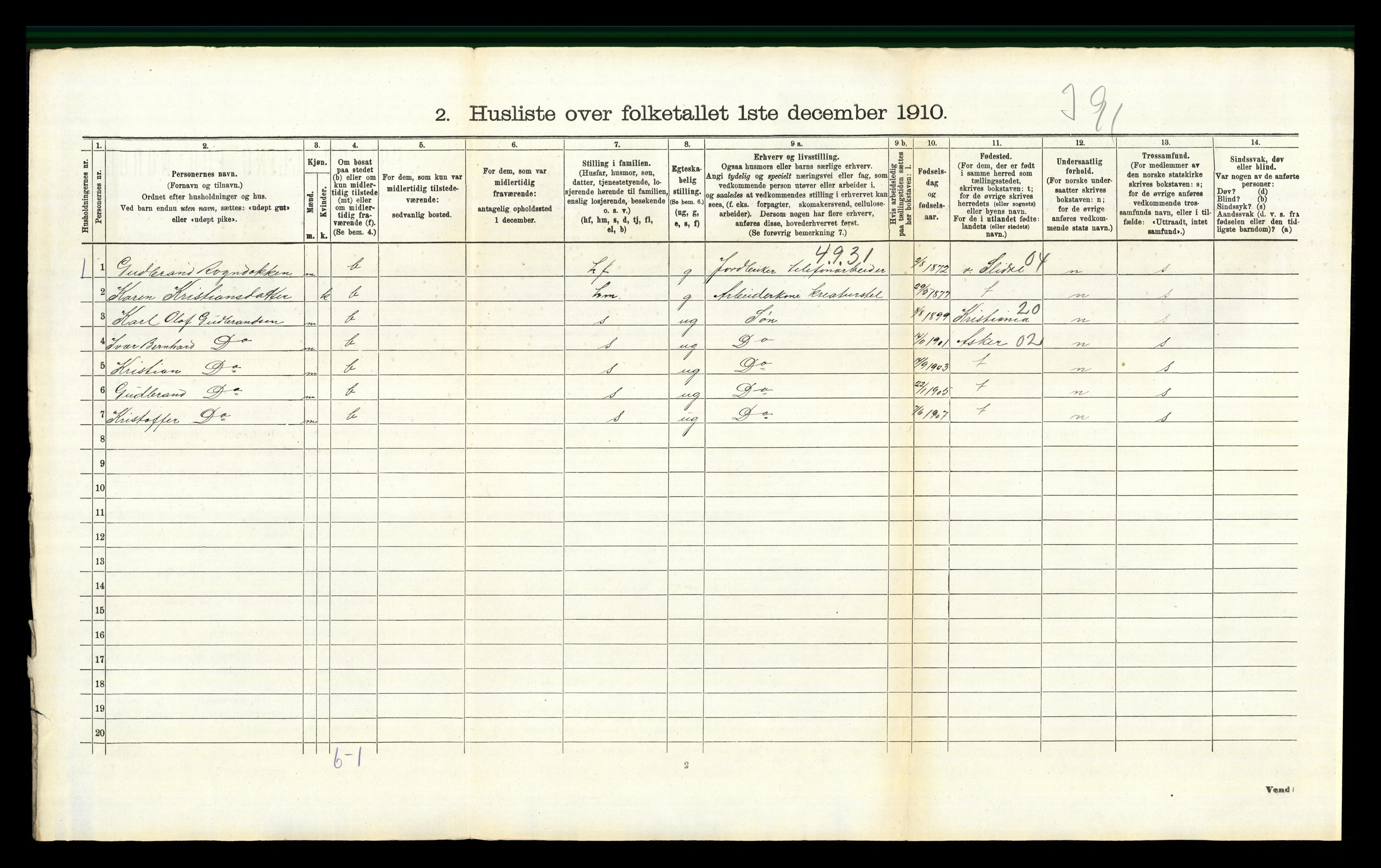 RA, 1910 census for Fåberg, 1910, p. 181