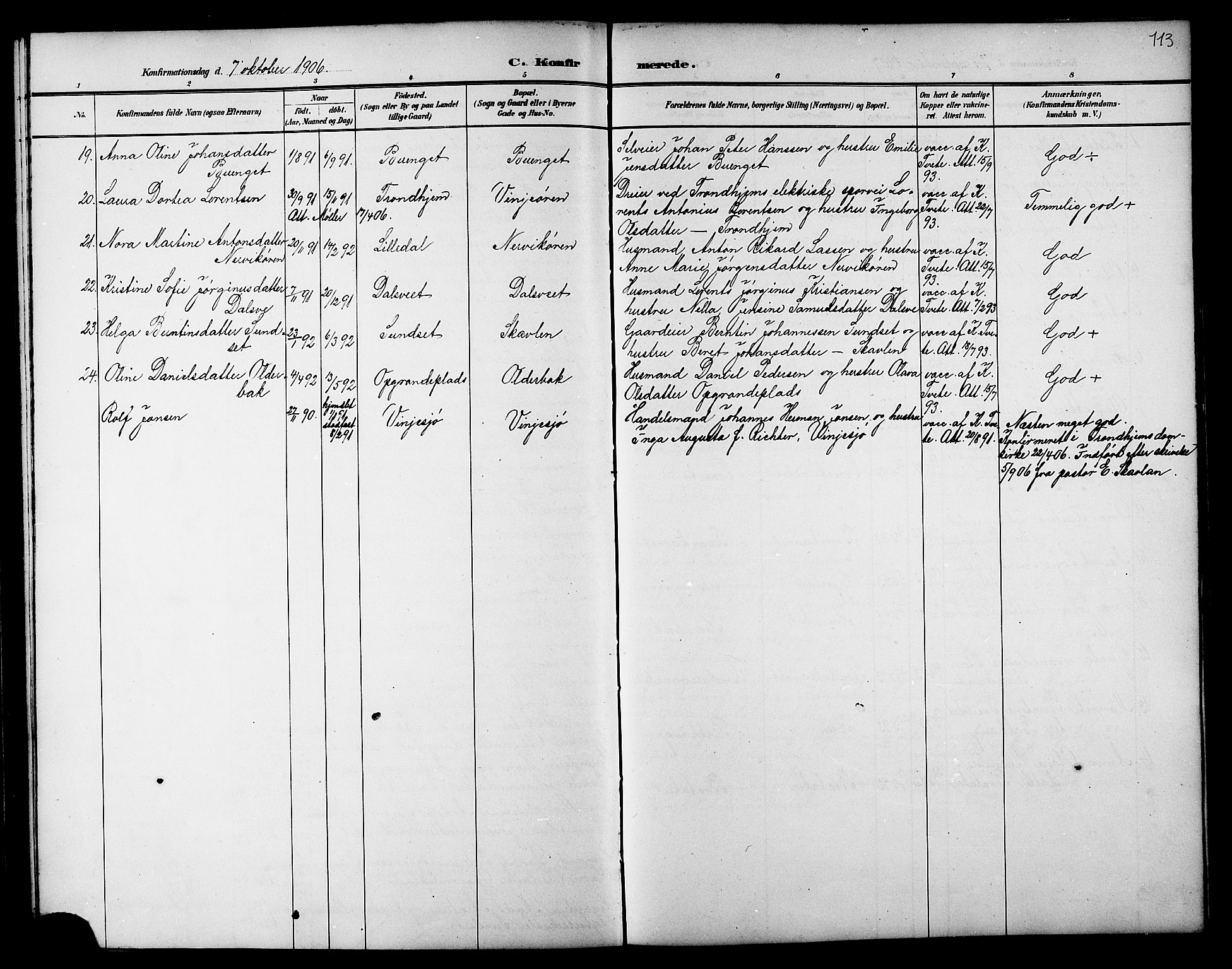 Ministerialprotokoller, klokkerbøker og fødselsregistre - Nord-Trøndelag, SAT/A-1458/733/L0327: Parish register (copy) no. 733C02, 1888-1918, p. 113