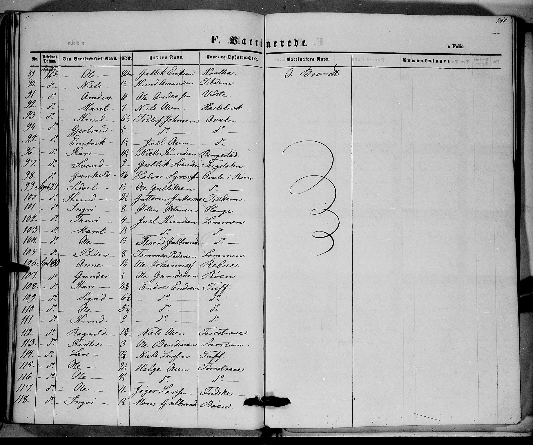 Vestre Slidre prestekontor, SAH/PREST-136/H/Ha/Haa/L0001: Parish register (official) no. 1, 1844-1855, p. 240