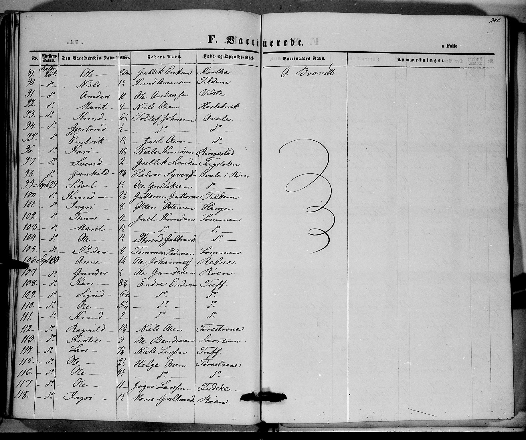 Vestre Slidre prestekontor, AV/SAH-PREST-136/H/Ha/Haa/L0001: Parish register (official) no. 1, 1844-1855, p. 240