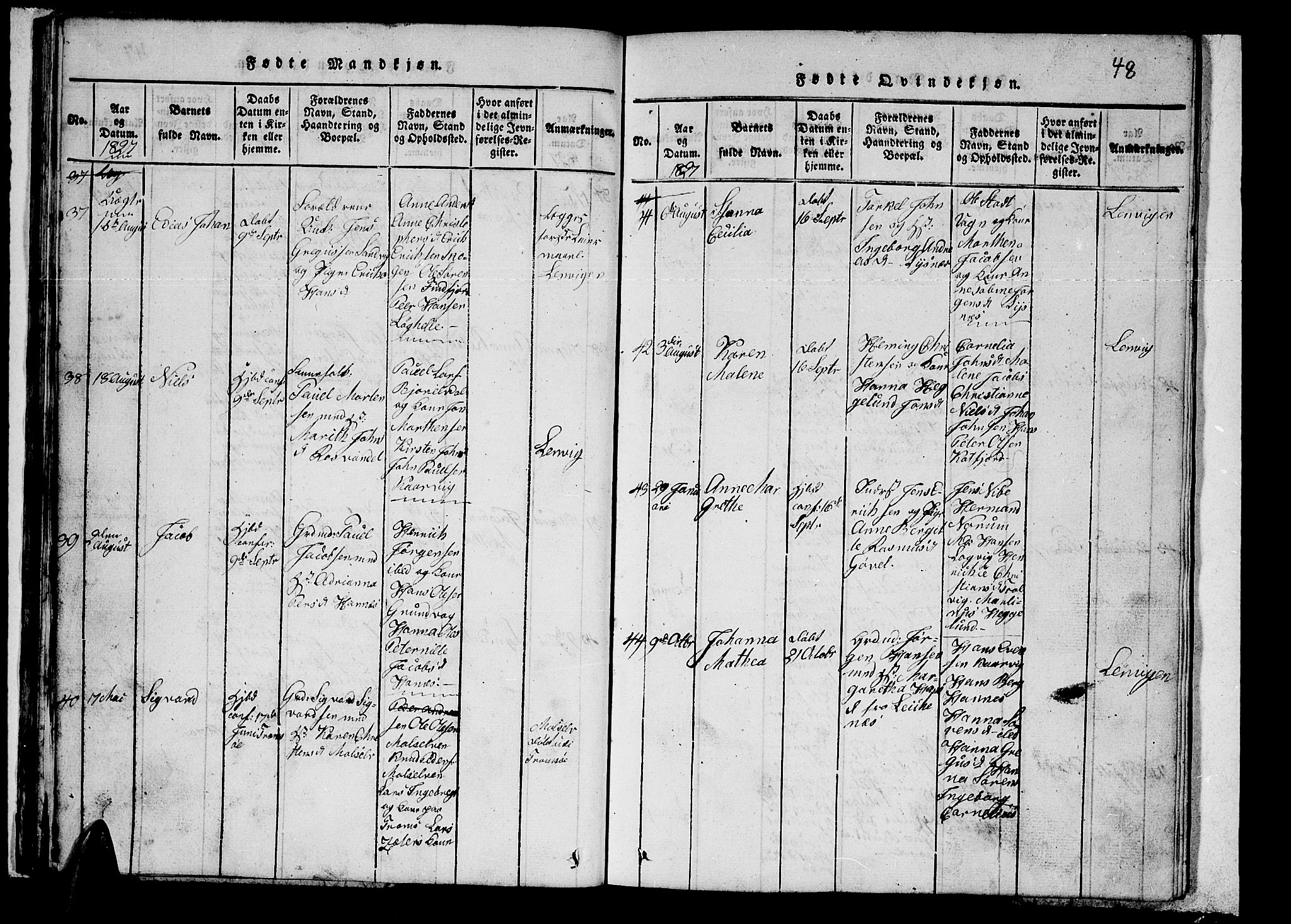 Lenvik sokneprestembete, AV/SATØ-S-1310/H/Ha/Hab/L0001klokker: Parish register (copy) no. 1, 1822-1837, p. 48