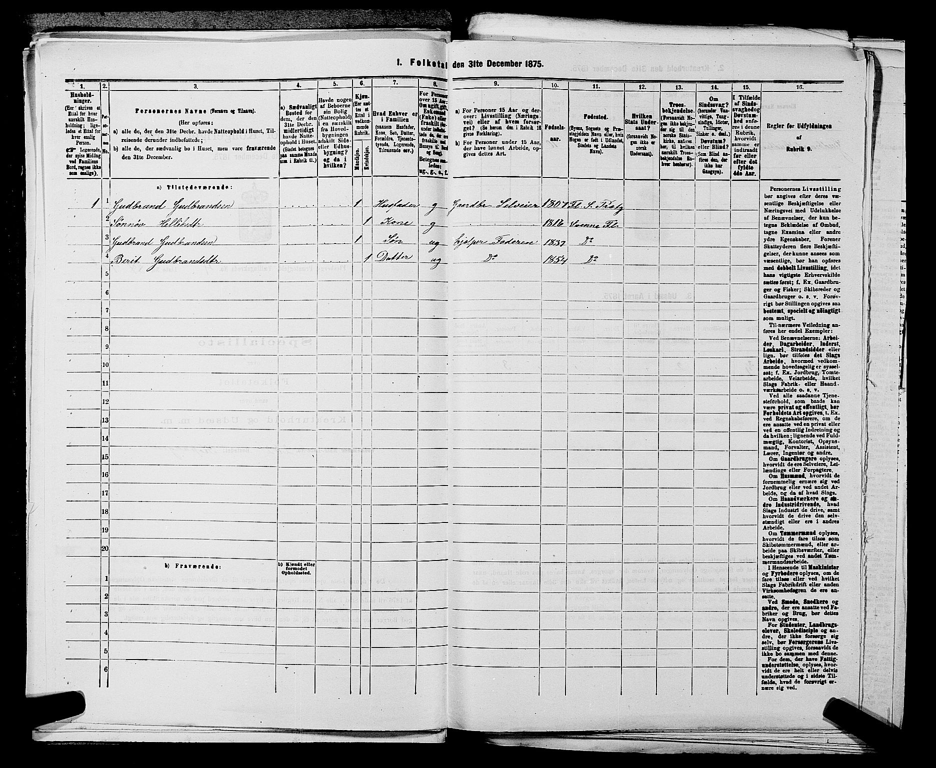 SAKO, 1875 census for 0631P Flesberg, 1875, p. 875