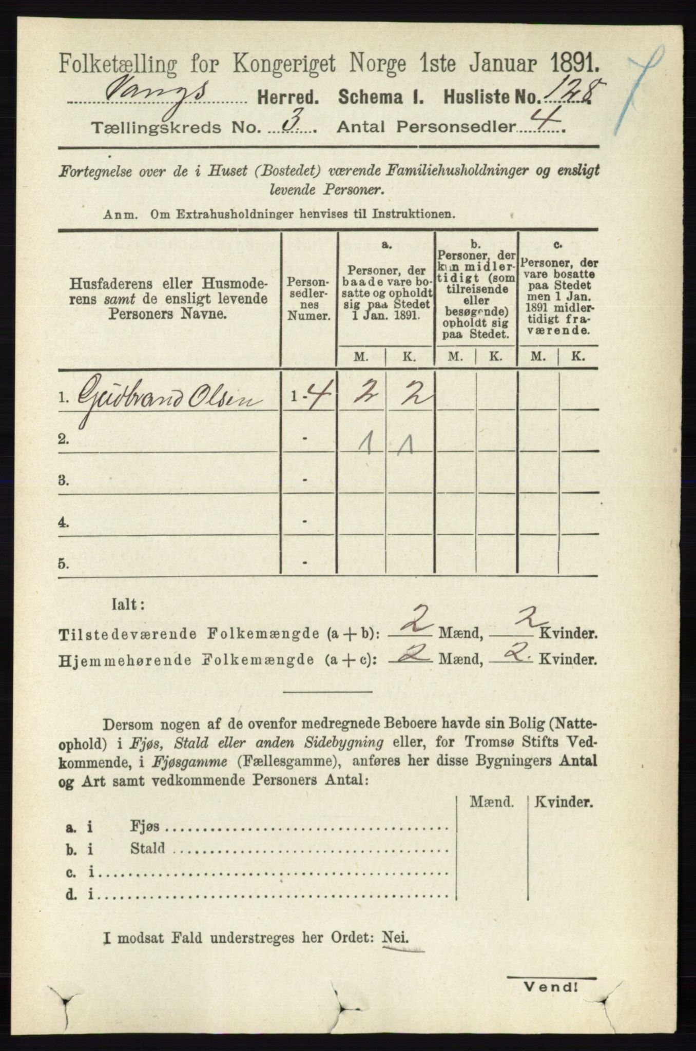 RA, 1891 census for 0414 Vang, 1891, p. 1880