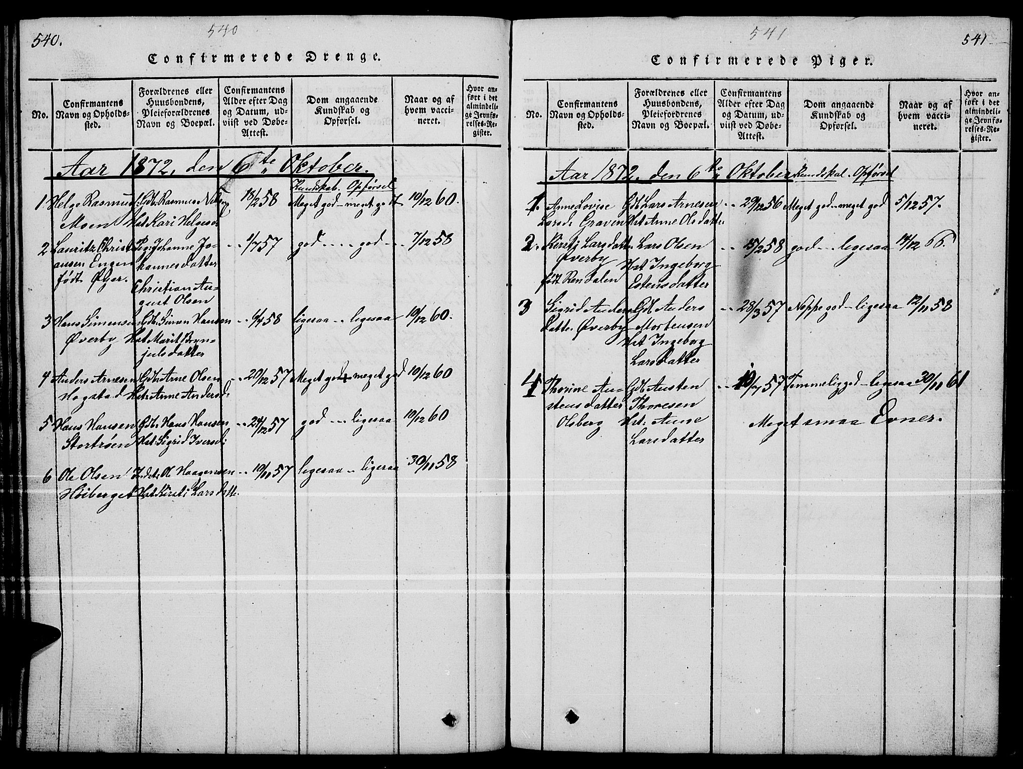 Tynset prestekontor, SAH/PREST-058/H/Ha/Hab/L0004: Parish register (copy) no. 4, 1814-1879, p. 540-541