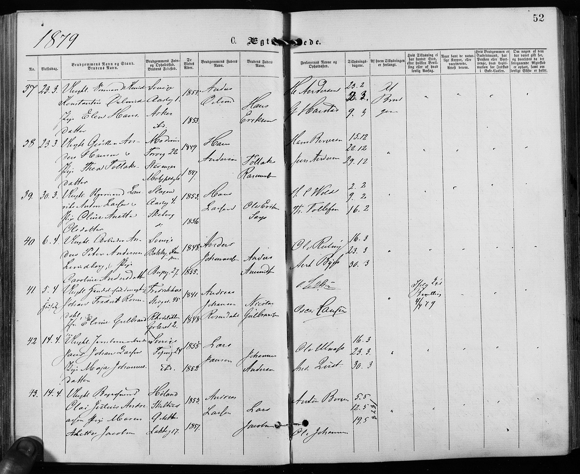 Grønland prestekontor Kirkebøker, AV/SAO-A-10848/F/Fa/L0006: Parish register (official) no. 6, 1877-1886, p. 52