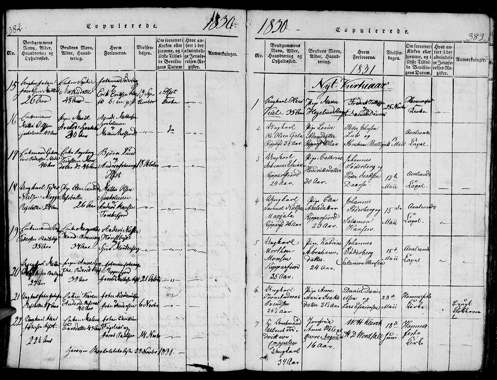 Hammerfest sokneprestkontor, SATØ/S-1347/H/Hb/L0001.klokk: Parish register (copy) no. 1, 1822-1850, p. 382-383