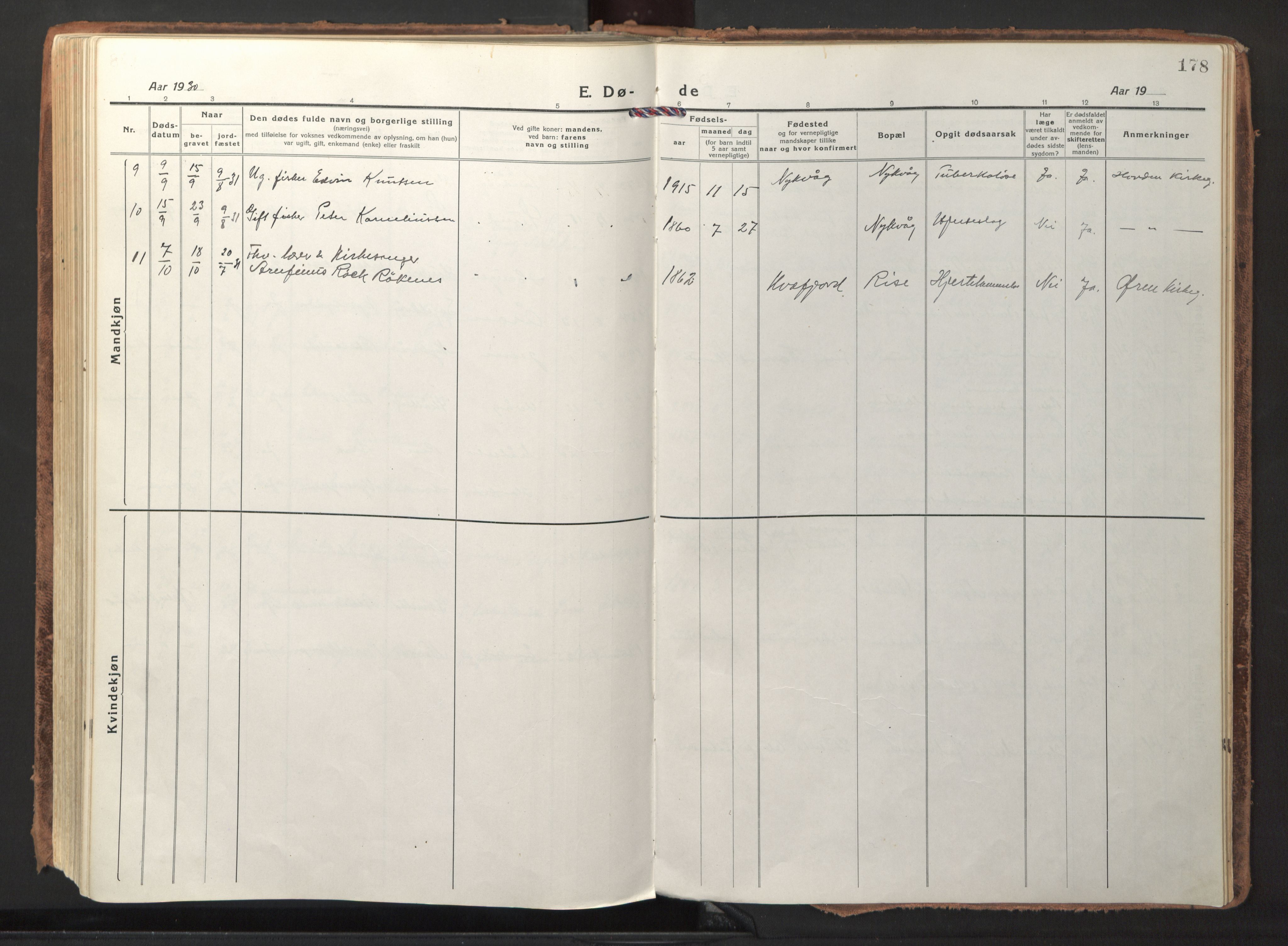 Ministerialprotokoller, klokkerbøker og fødselsregistre - Nordland, AV/SAT-A-1459/892/L1323: Parish register (official) no. 892A04, 1917-1934, p. 178