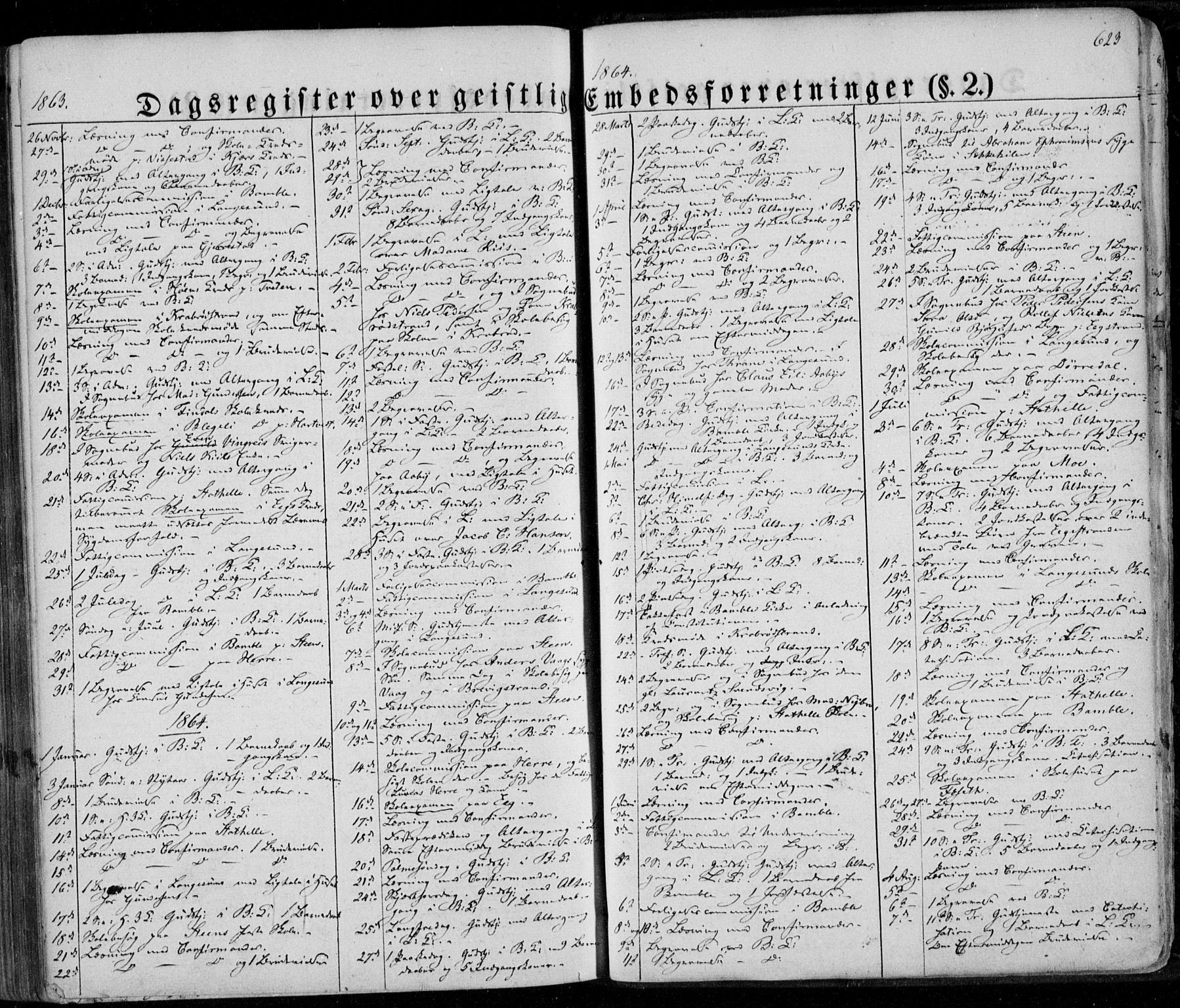 Bamble kirkebøker, AV/SAKO-A-253/F/Fa/L0005: Parish register (official) no. I 5, 1854-1869, p. 623