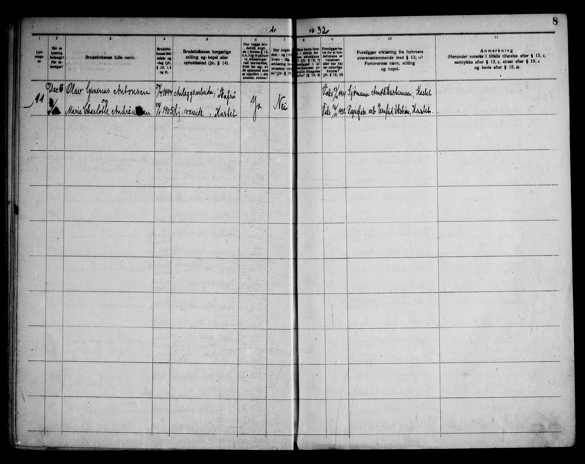 Solum kirkebøker, SAKO/A-306/H/Hb/L0001: Banns register no. II 1, 1929-1963, p. 8