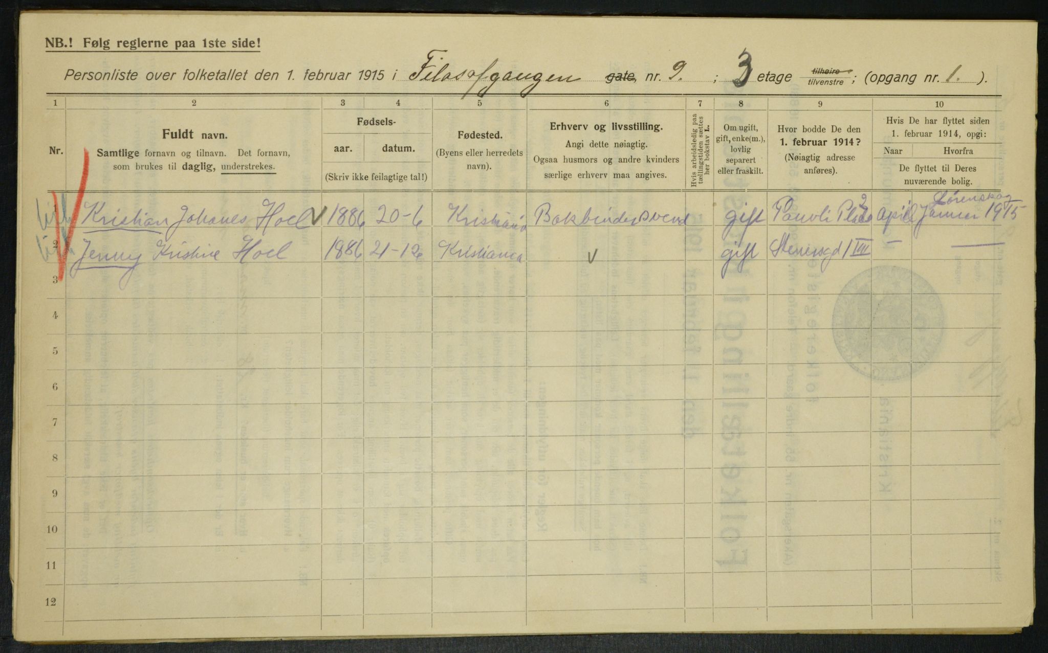 OBA, Municipal Census 1915 for Kristiania, 1915, p. 23807