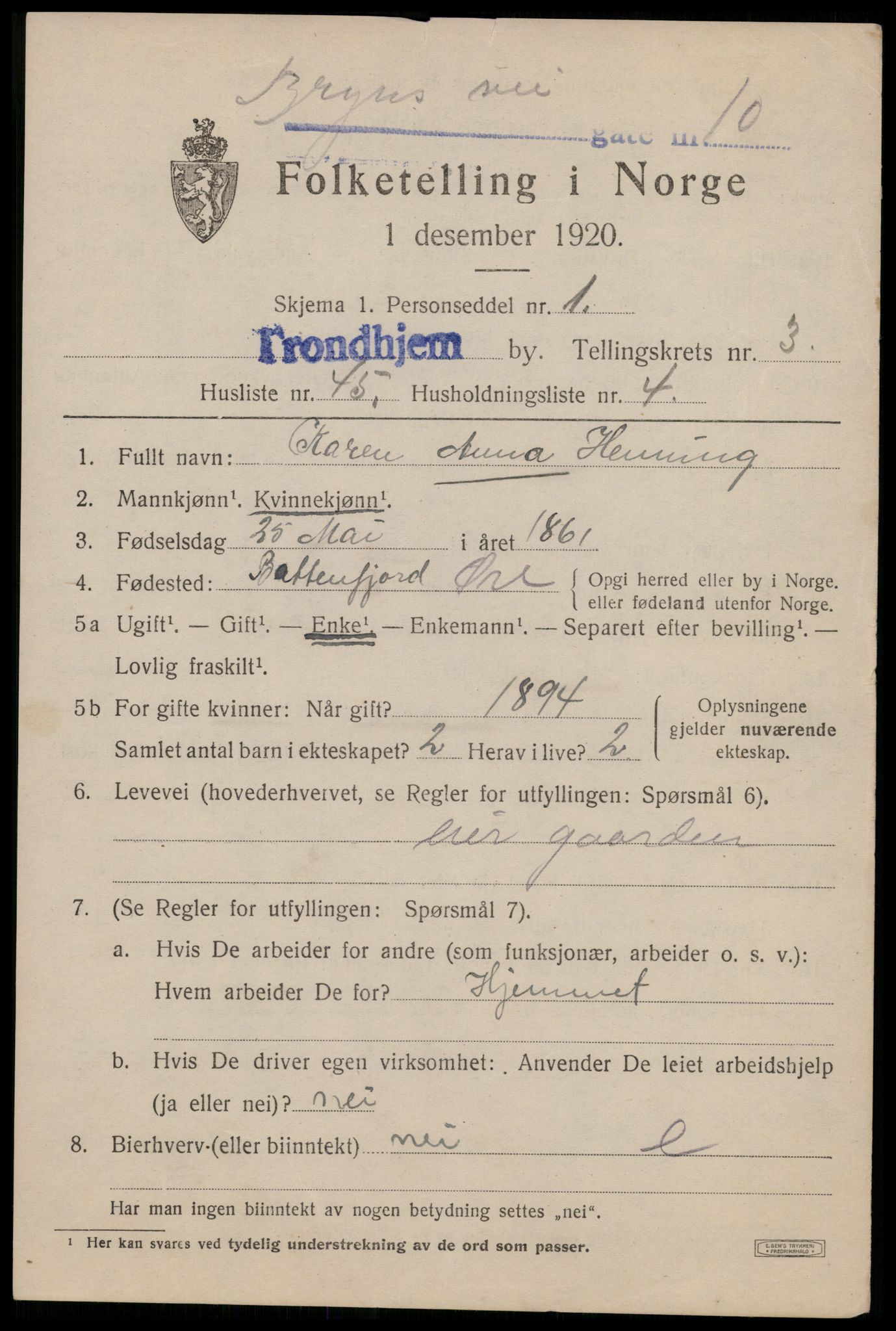 SAT, 1920 census for Trondheim, 1920, p. 36882