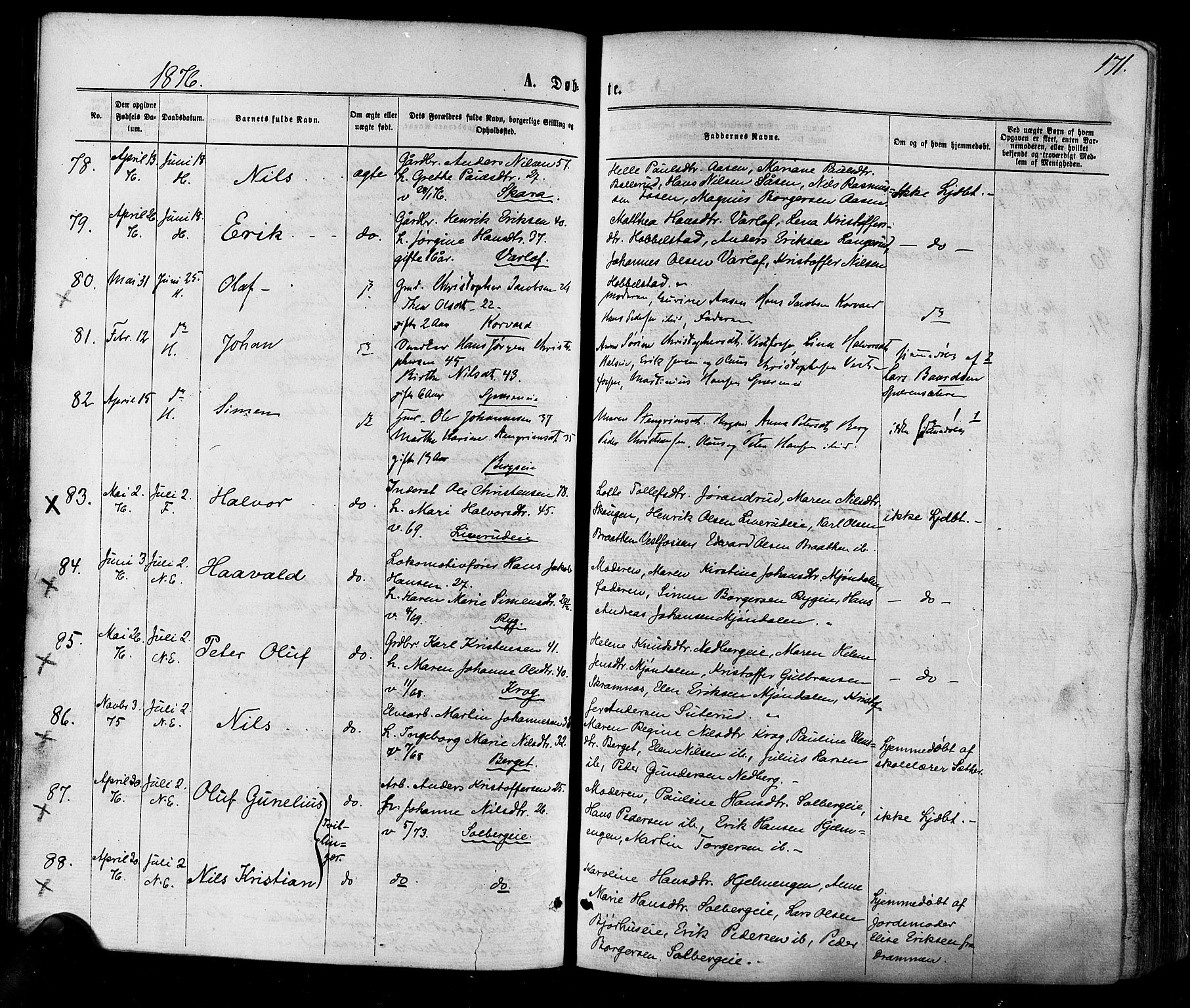 Eiker kirkebøker, AV/SAKO-A-4/F/Fa/L0017: Parish register (official) no. I 17, 1869-1877, p. 171