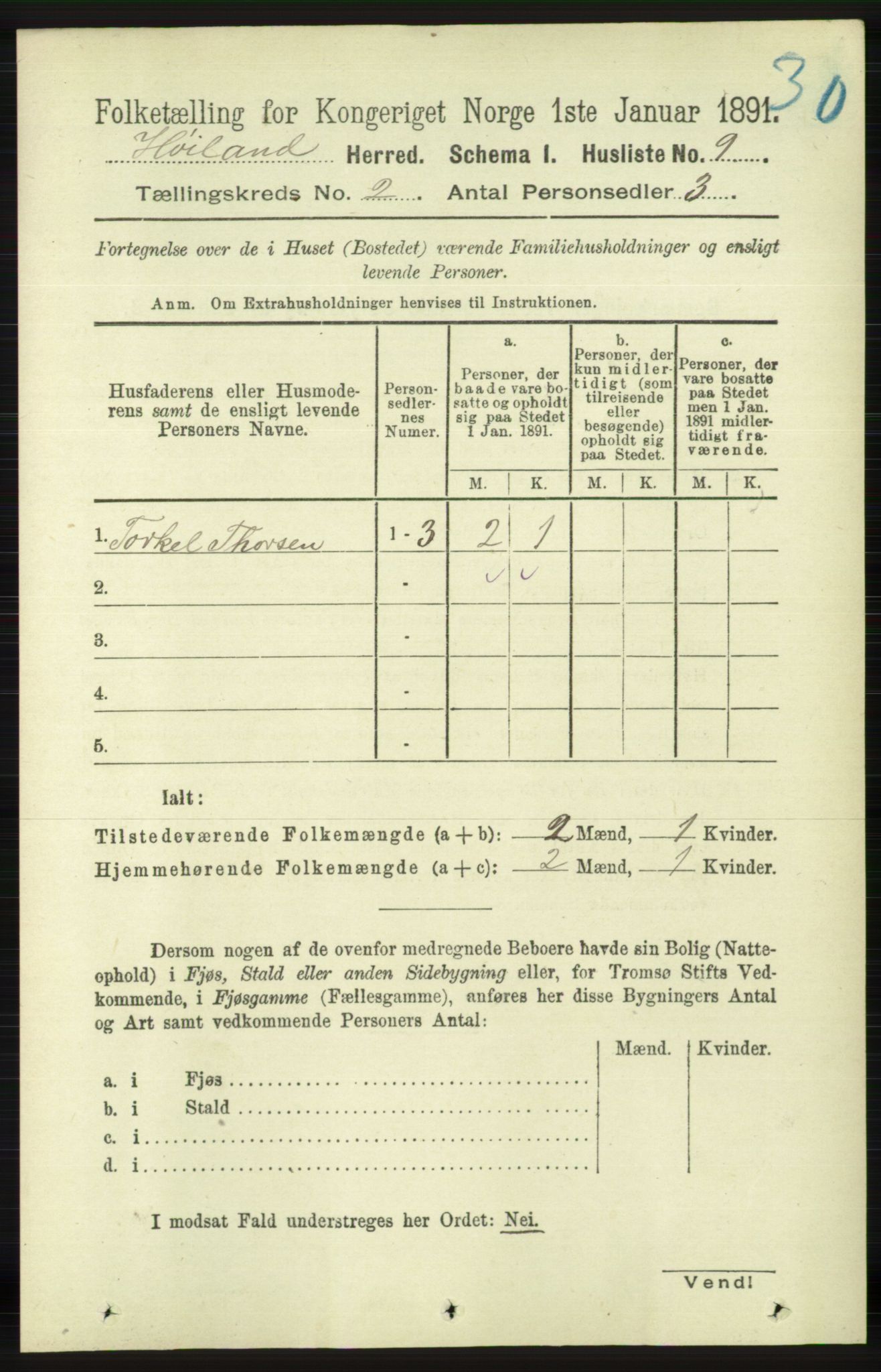 RA, 1891 census for 1123 Høyland, 1891, p. 285