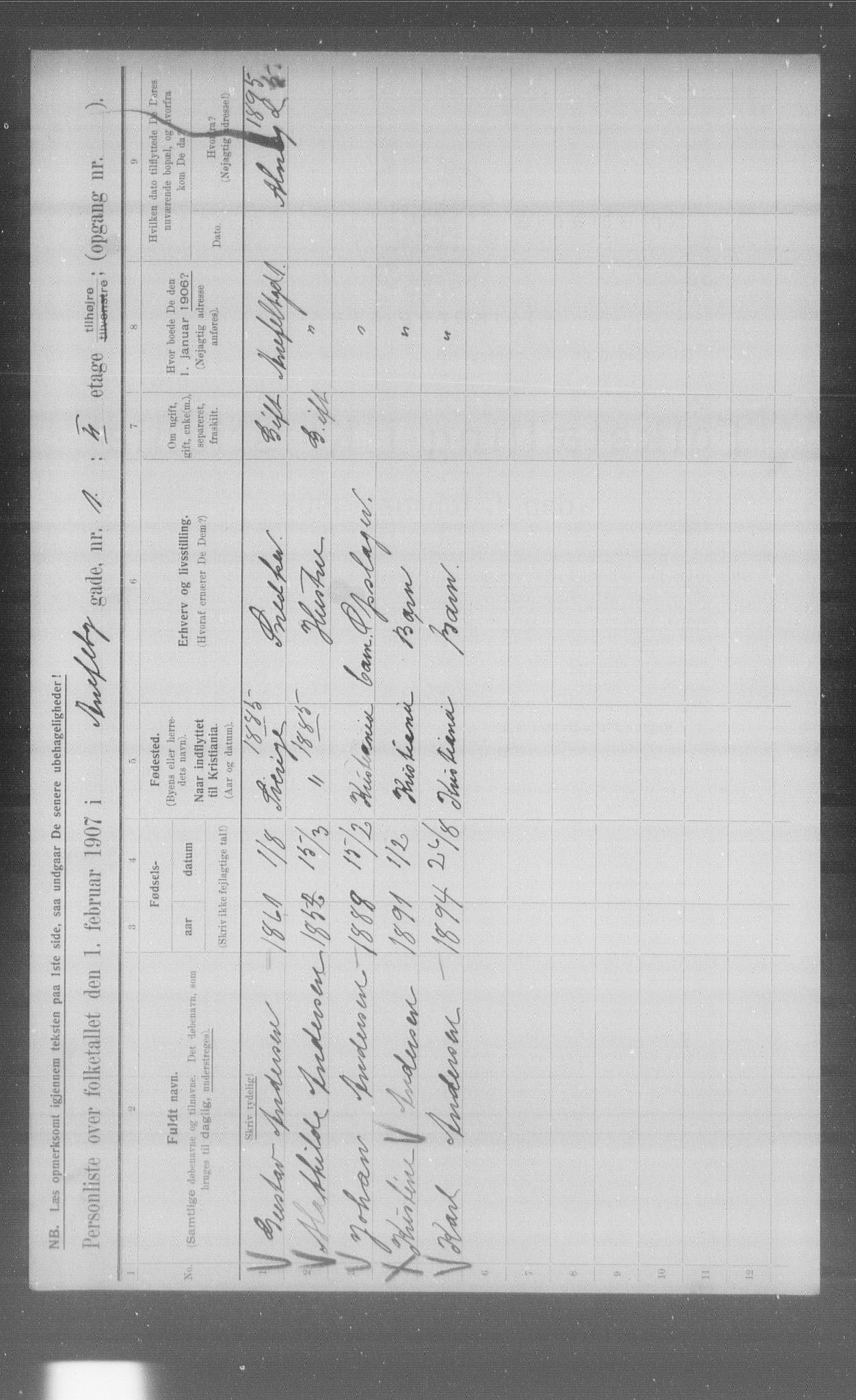 OBA, Municipal Census 1907 for Kristiania, 1907, p. 612