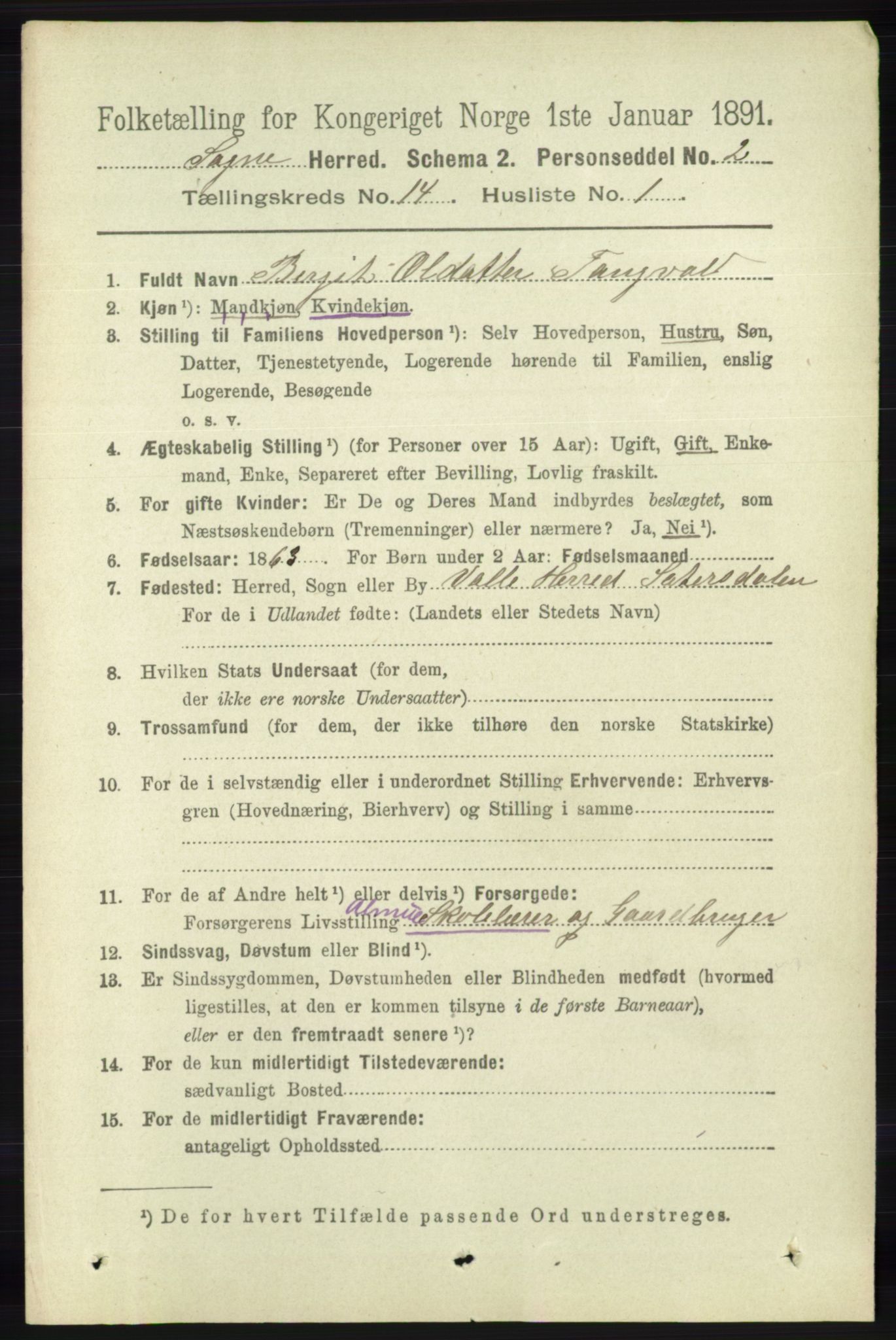 RA, 1891 census for 1018 Søgne, 1891, p. 3405