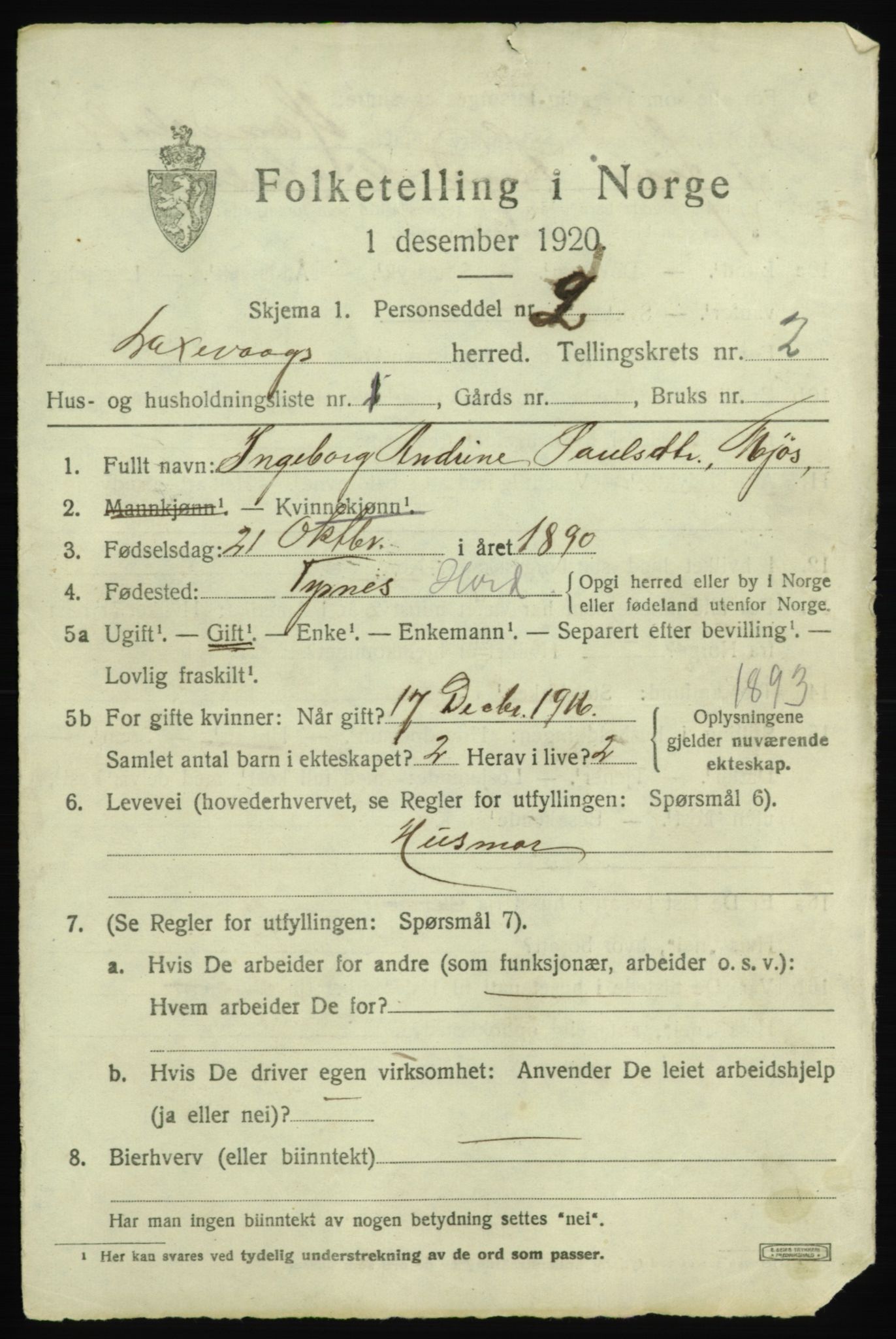 SAB, 1920 census for Laksevåg, 1920, p. 5740