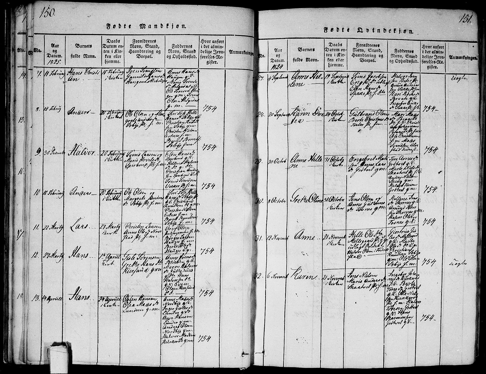 Våler prestekontor Kirkebøker, AV/SAO-A-11083/G/Ga/L0001: Parish register (copy) no. I 1, 1815-1839, p. 150-151