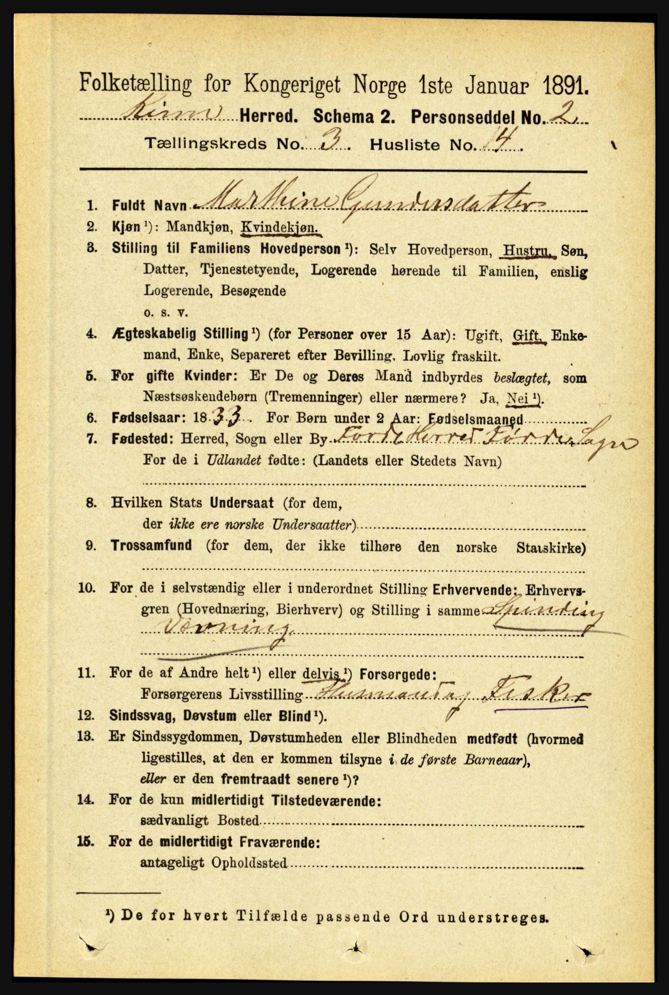 RA, 1891 census for 1437 Kinn, 1891, p. 967