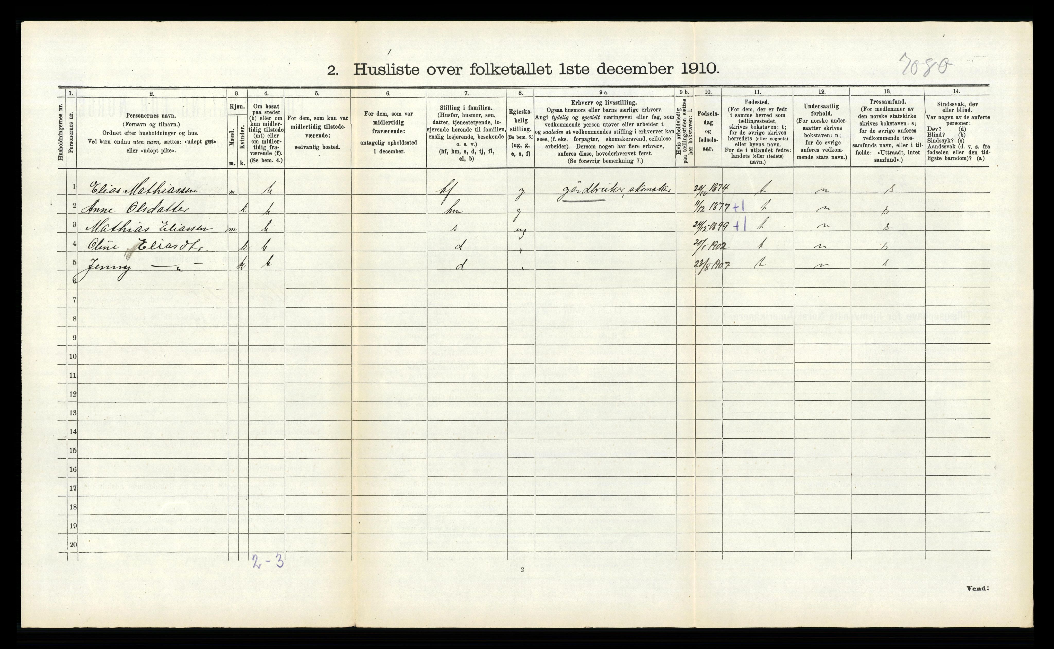 RA, 1910 census for Hornindal, 1910, p. 405